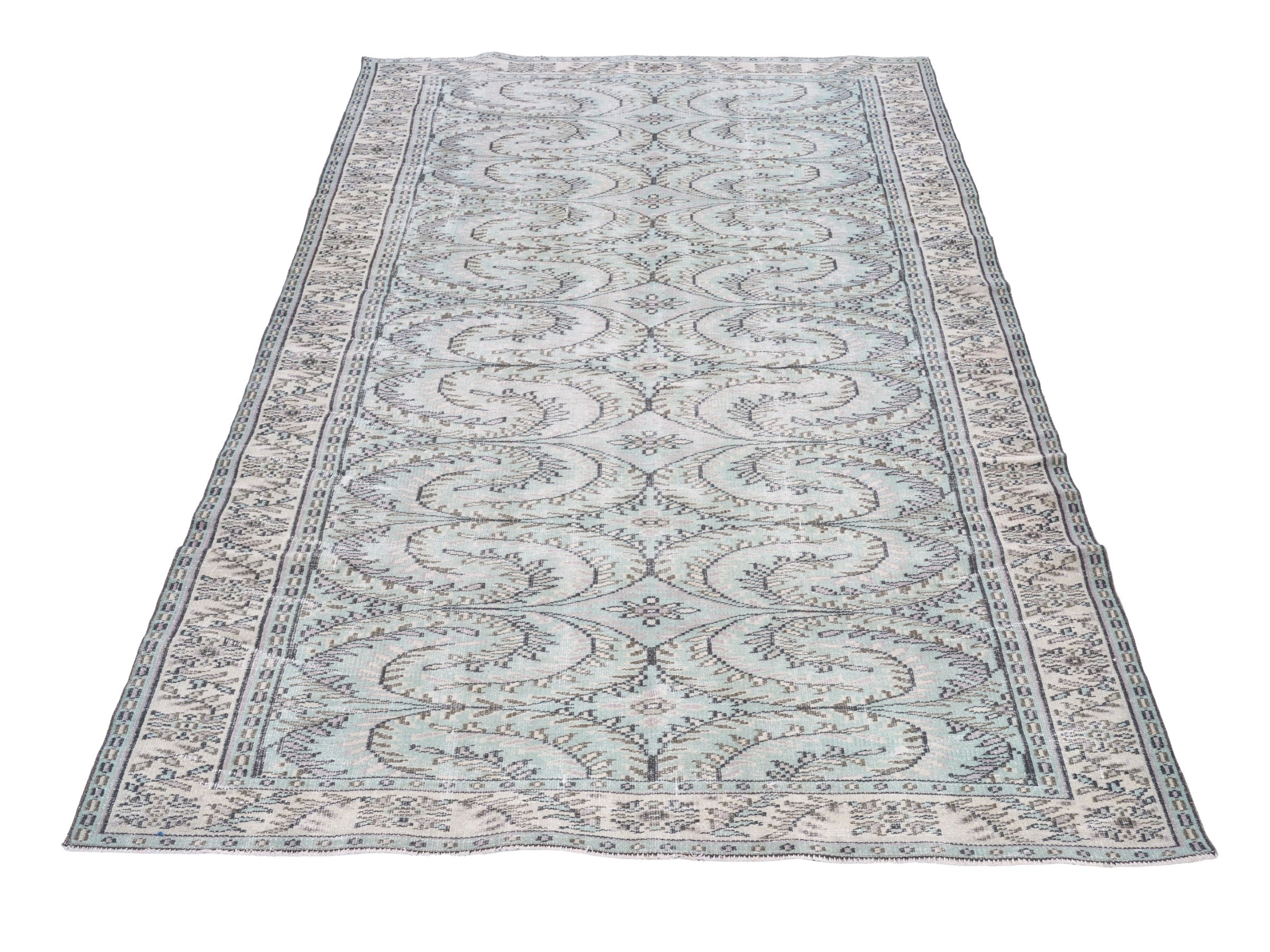 Turkish Manisa area rug in ivory and celadon, view 2 of 10
