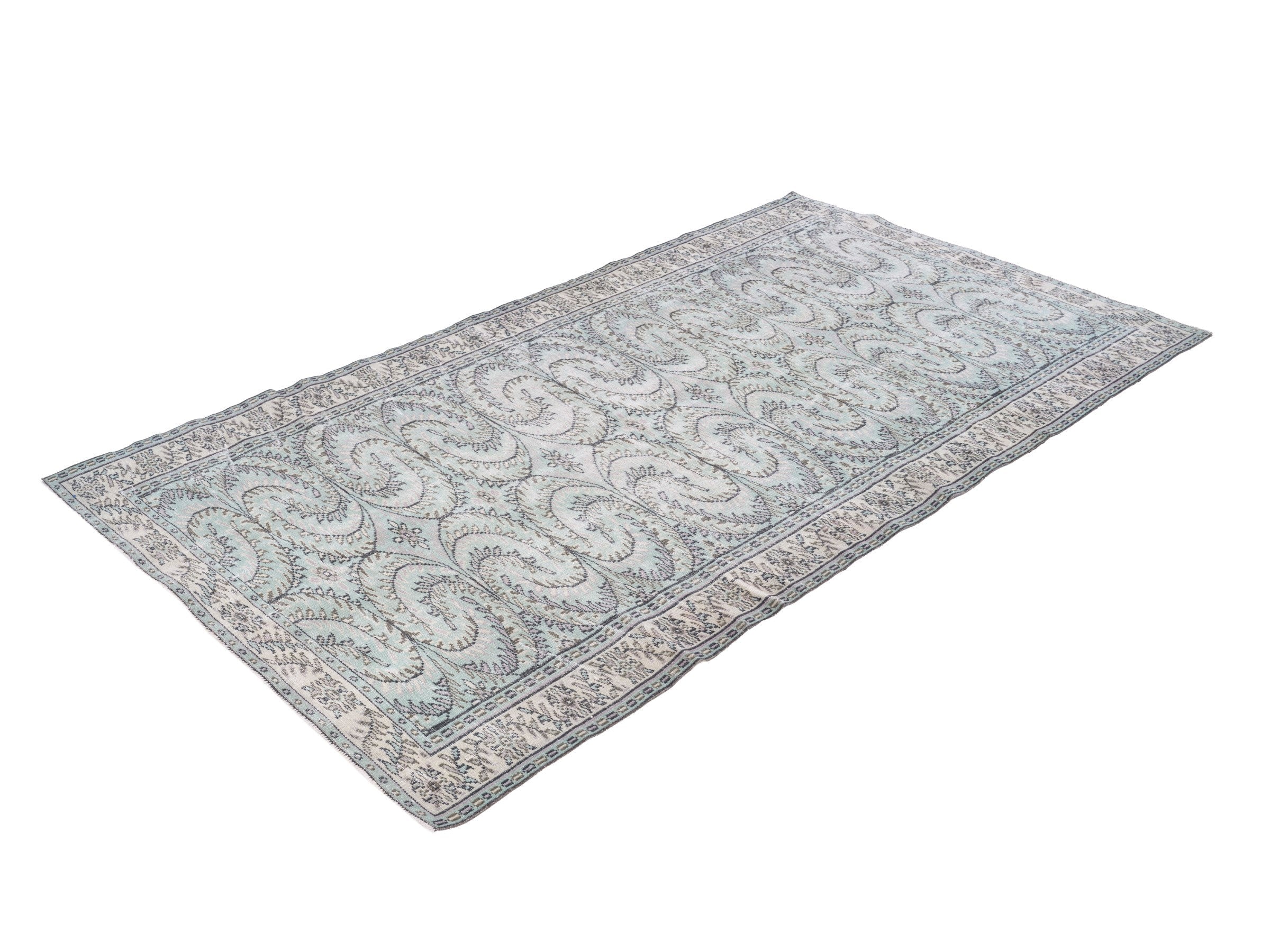 Turkish Manisa area rug in ivory and celadon, view 3 of 10