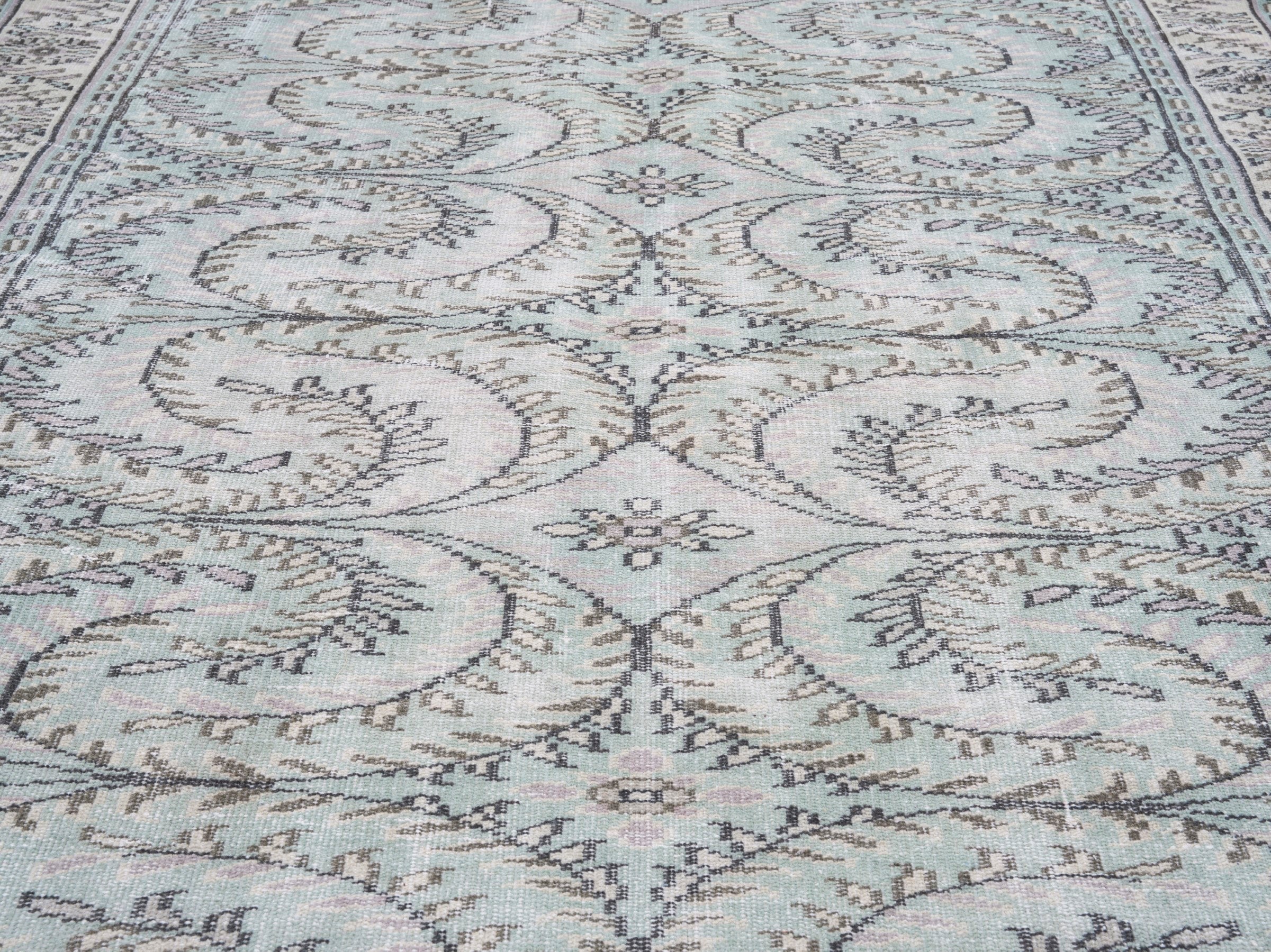 Turkish Manisa area rug in ivory and celadon, view 4 of 10