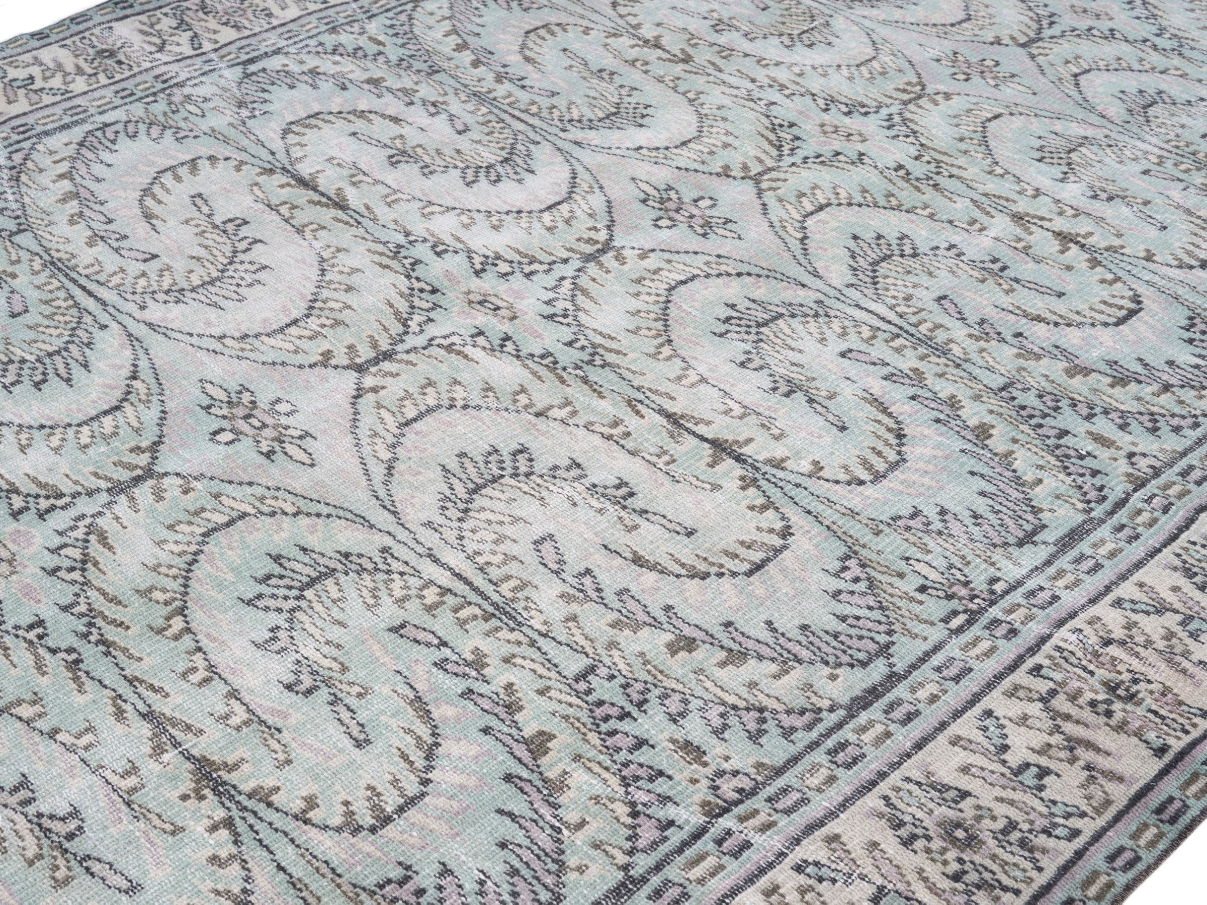 Turkish Manisa area rug in ivory and celadon, view 5 of 10