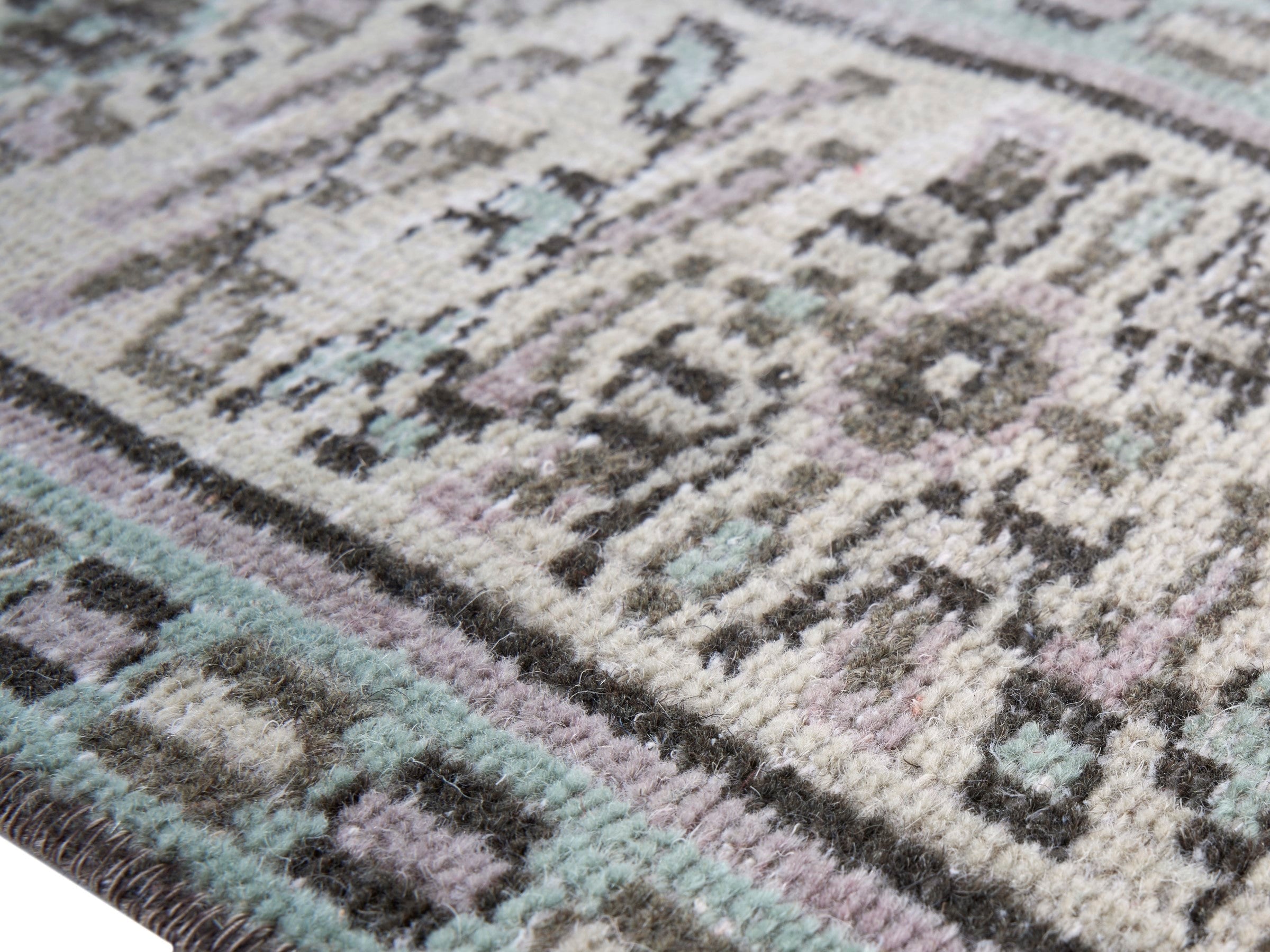 Turkish Manisa area rug in ivory and celadon, view 6 of 10