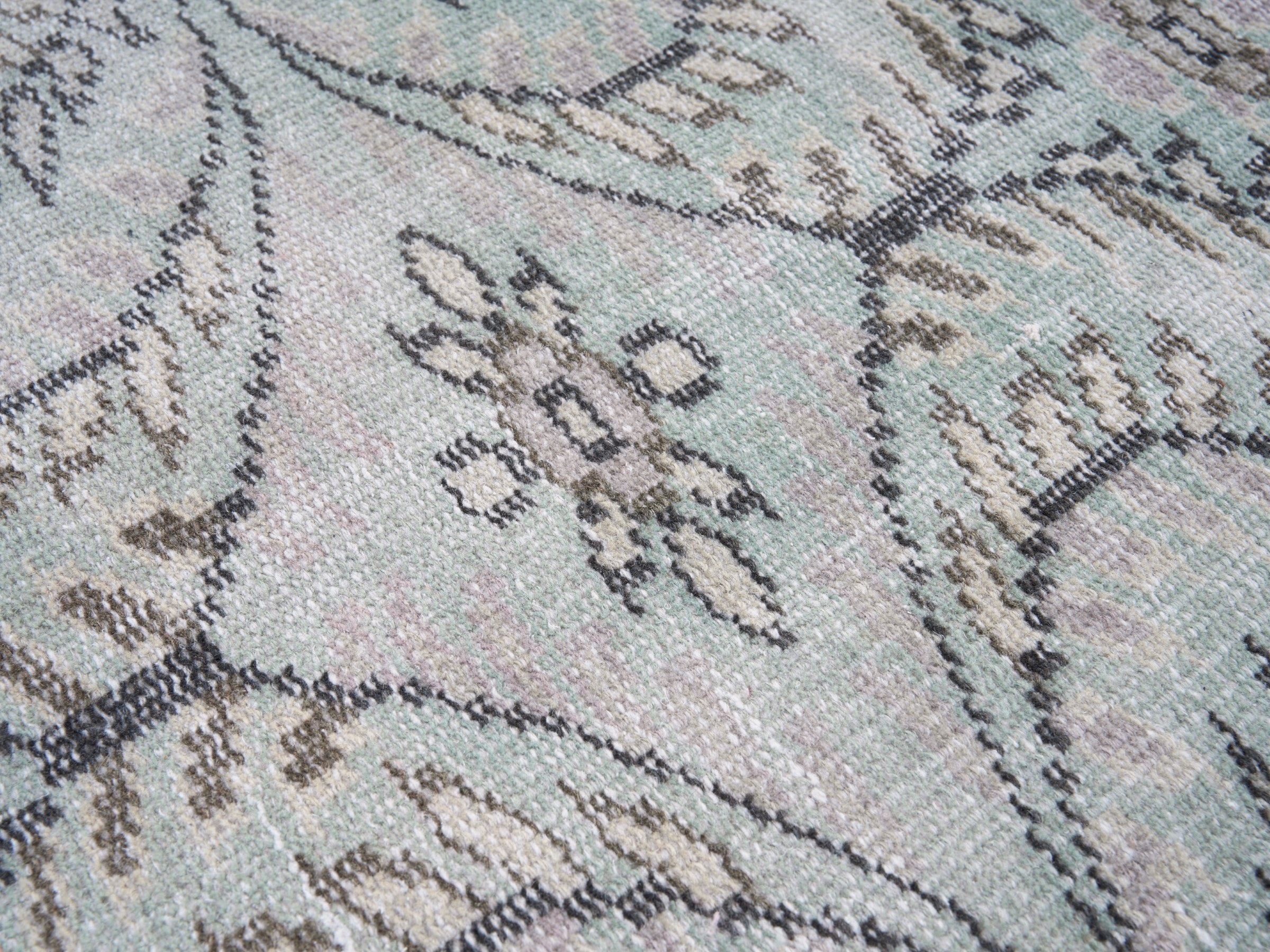 Turkish Manisa area rug in ivory and celadon, view 7 of 10