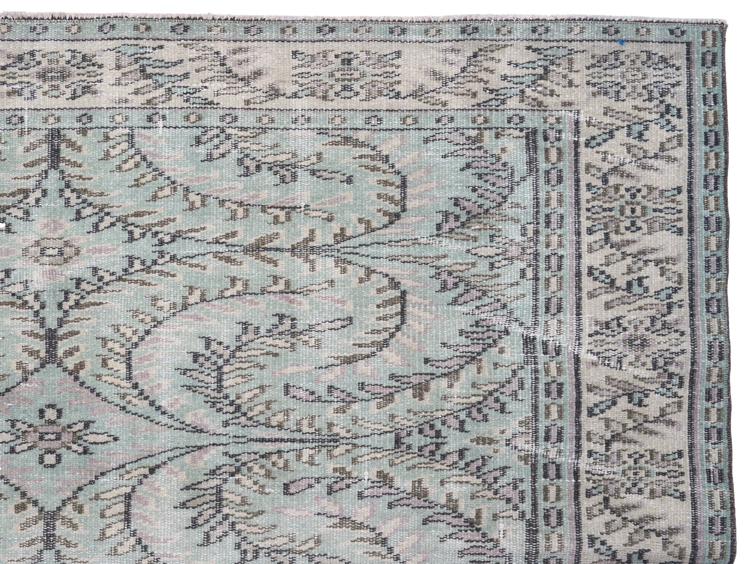 Turkish Manisa area rug in ivory and celadon, view 8 of 10