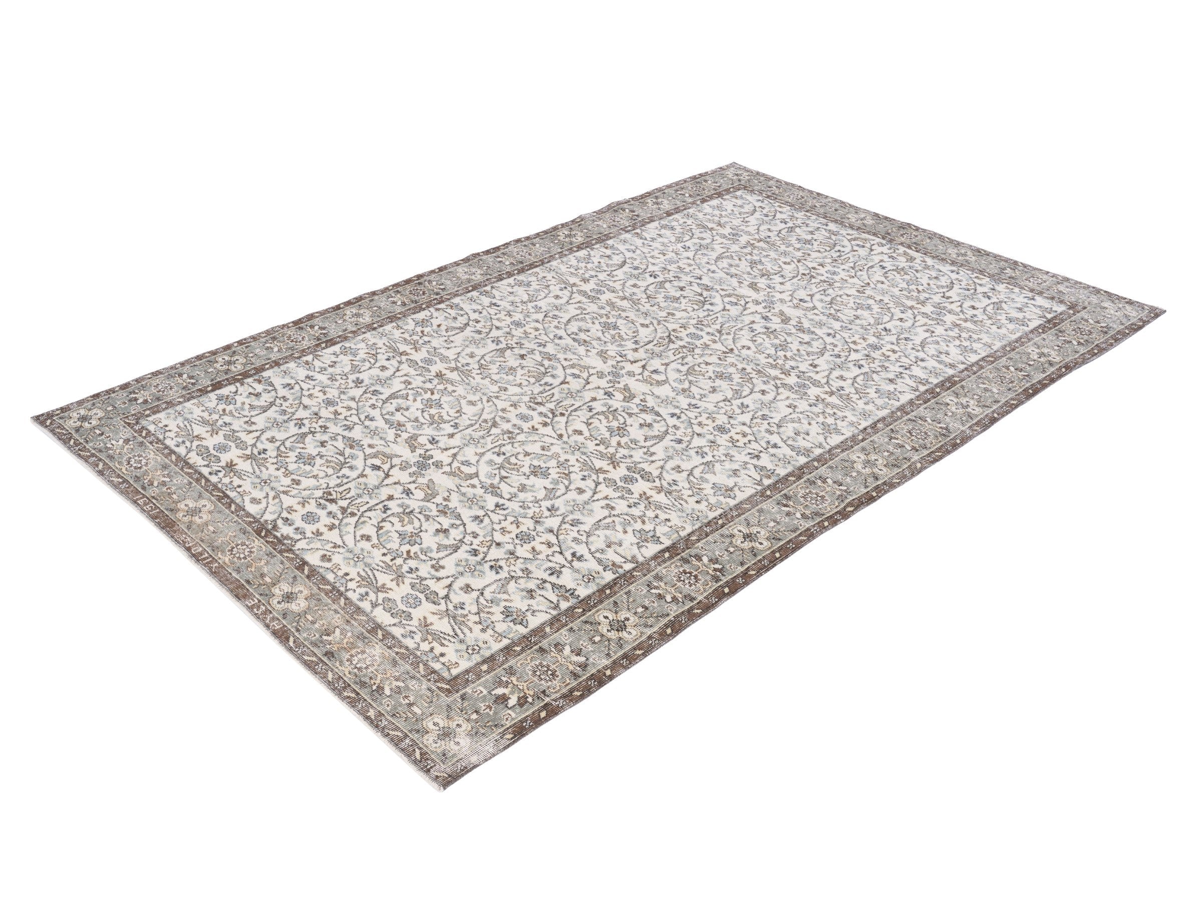 Turkish Isparta area rug in cream and taupe, view 3 of 10