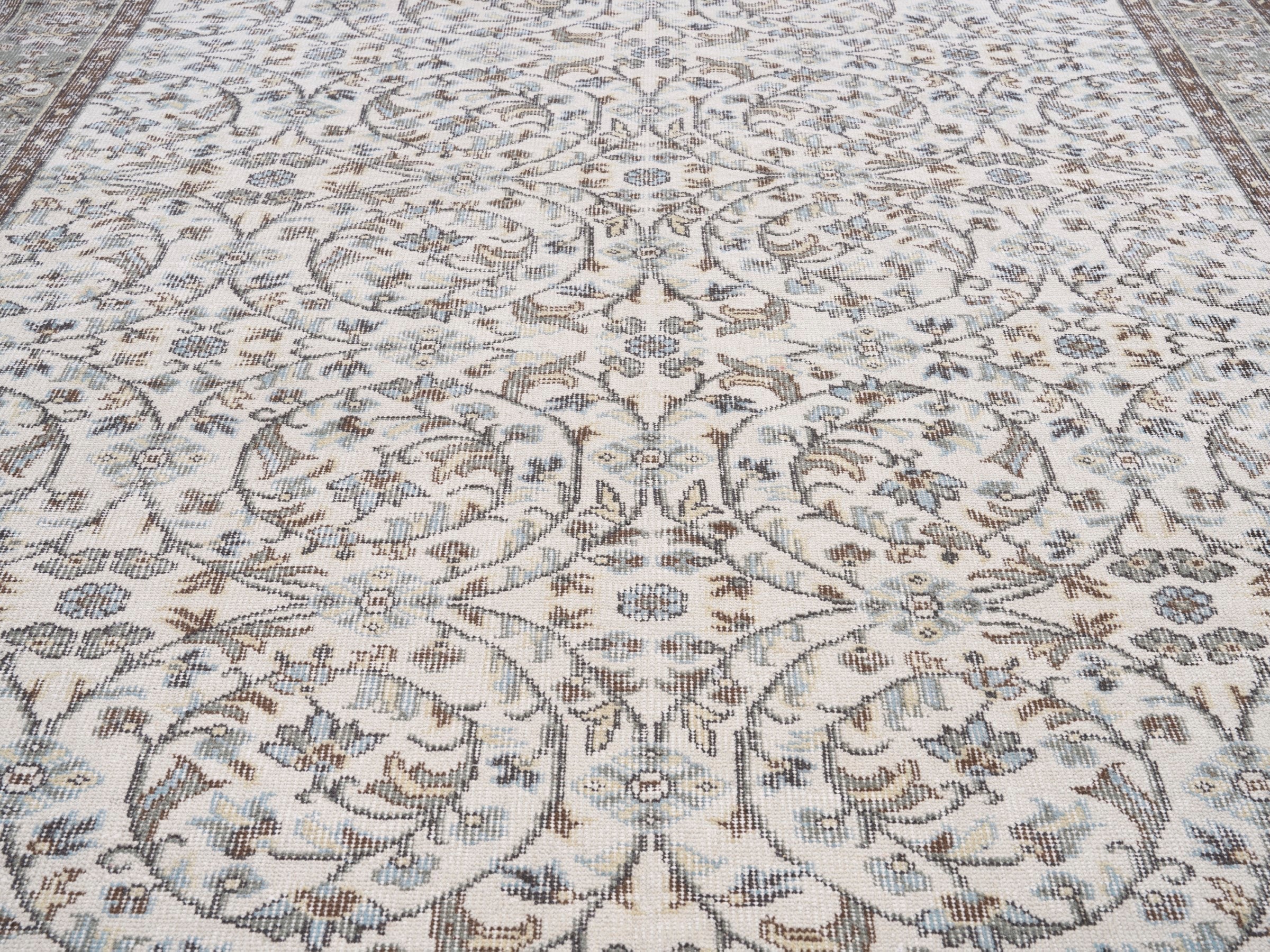 Turkish Isparta area rug in cream and taupe, view 4 of 10