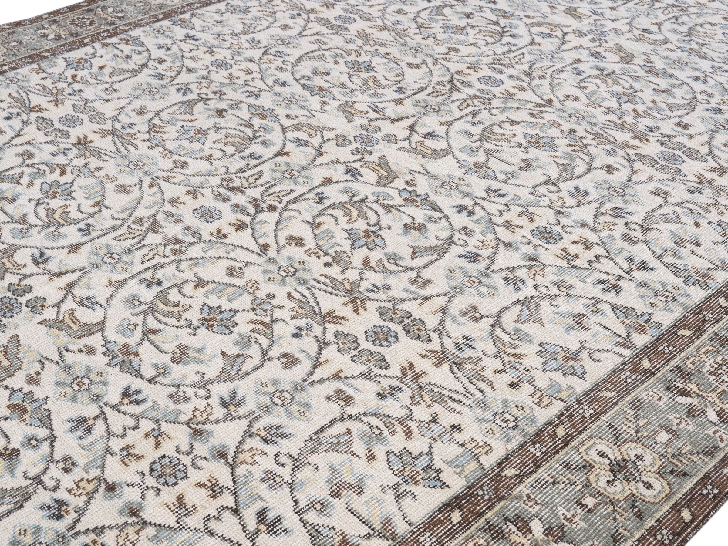 Turkish Isparta area rug in cream and taupe, view 5 of 10
