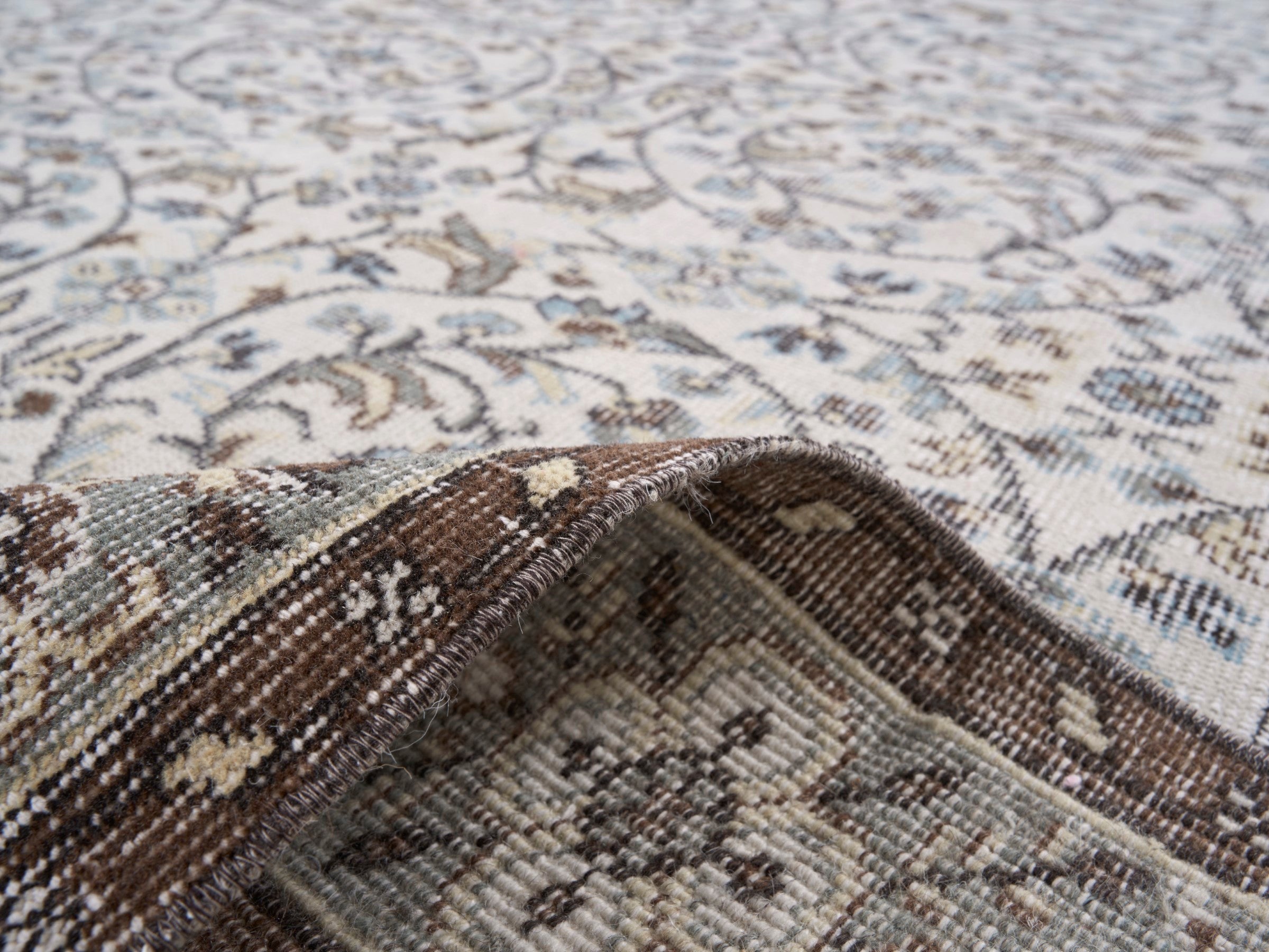 Turkish Isparta area rug in cream and taupe, view 9 of 10
