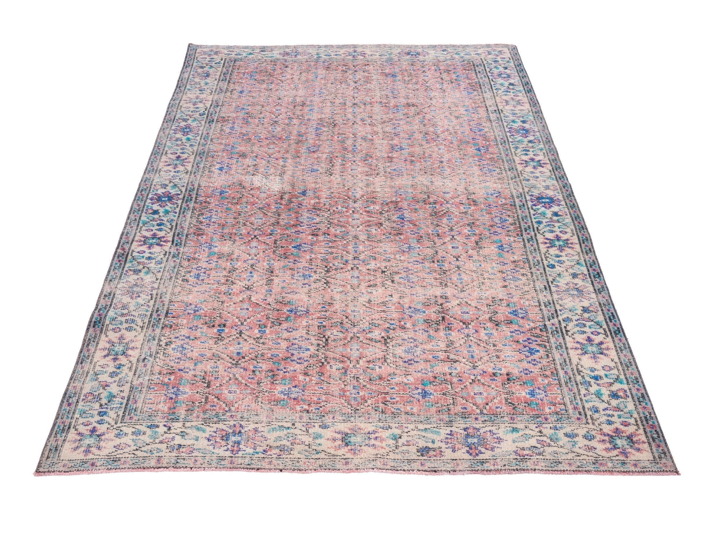 Turkish Isparta area rug in muted pink and cream, view 2 of 10