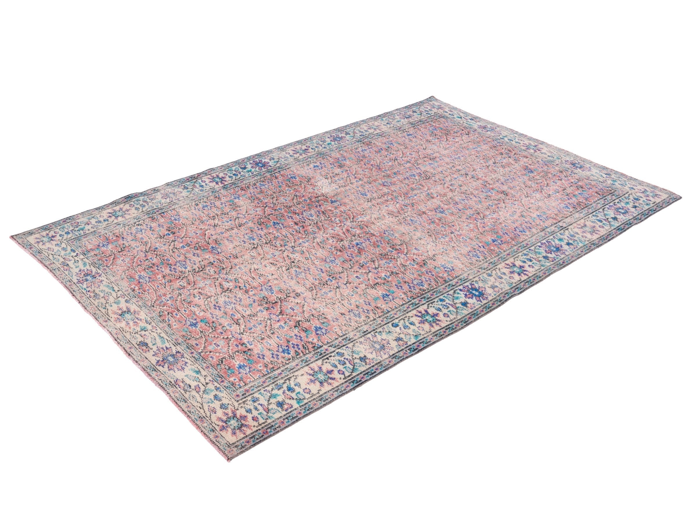 Turkish Isparta area rug in muted pink and cream, view 3 of 10