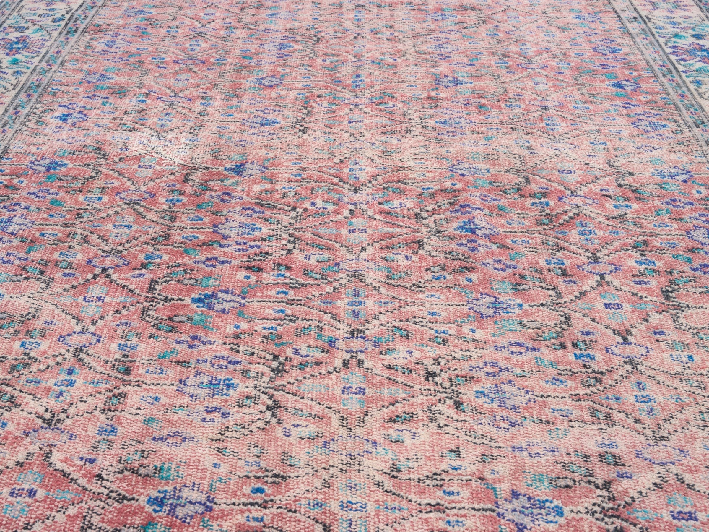 Turkish Isparta area rug in muted pink and cream, view 4 of 10