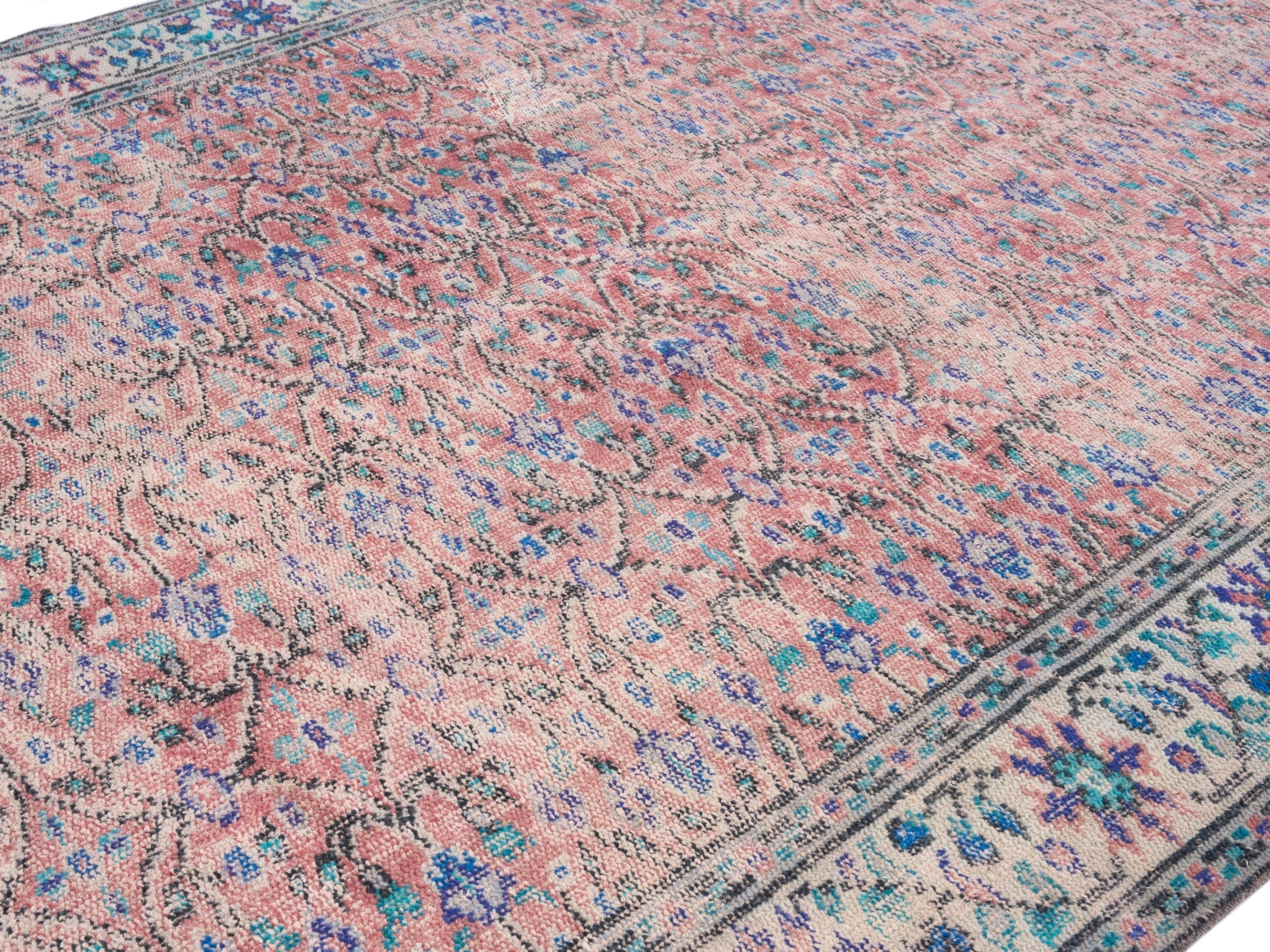Turkish Isparta area rug in muted pink and cream, view 5 of 10