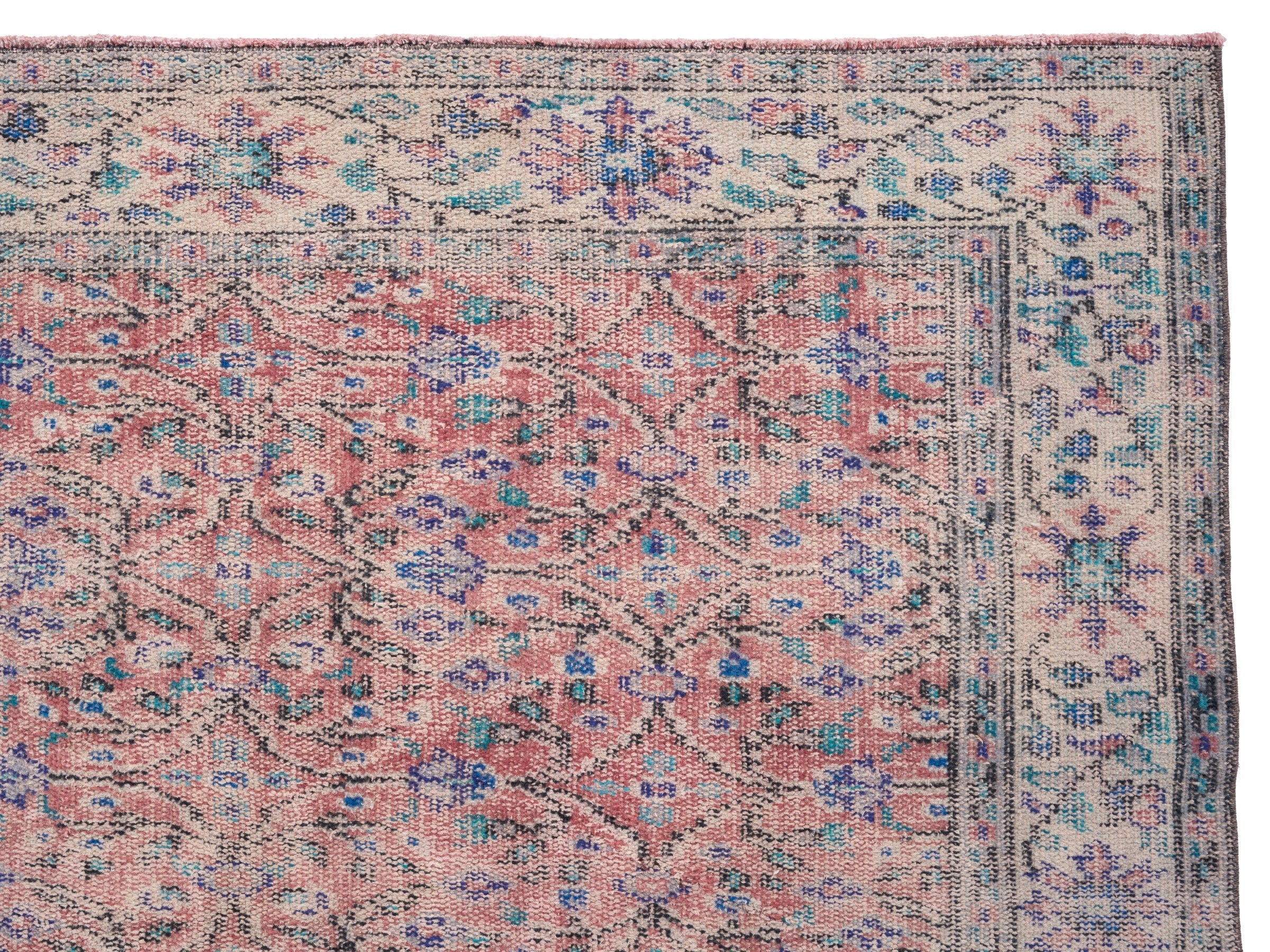 Turkish Isparta area rug in muted pink and cream, view 8 of 10