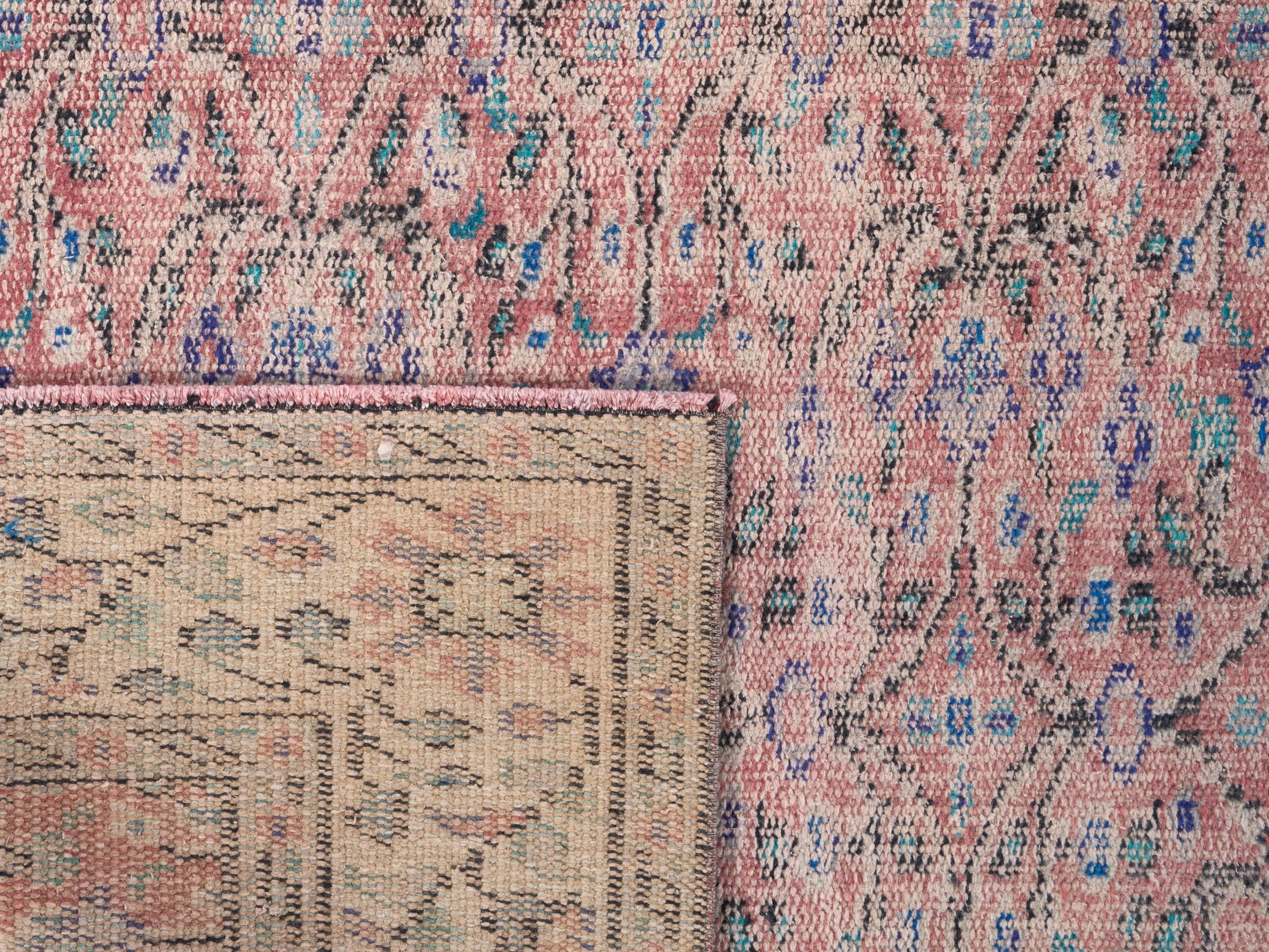 Turkish Isparta area rug in muted pink and cream, view 10 of 10