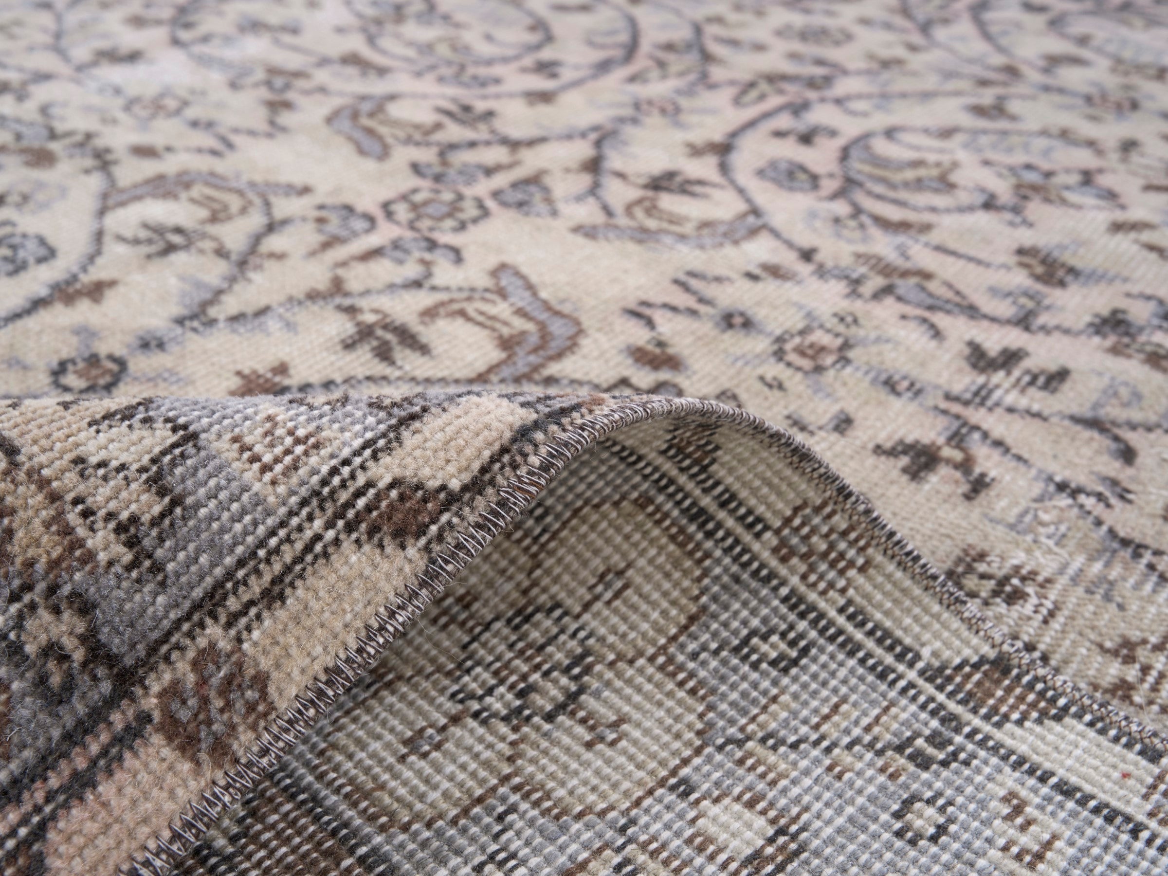 Turkish Isparta area rug in ivory and taupe, view 9 of 10