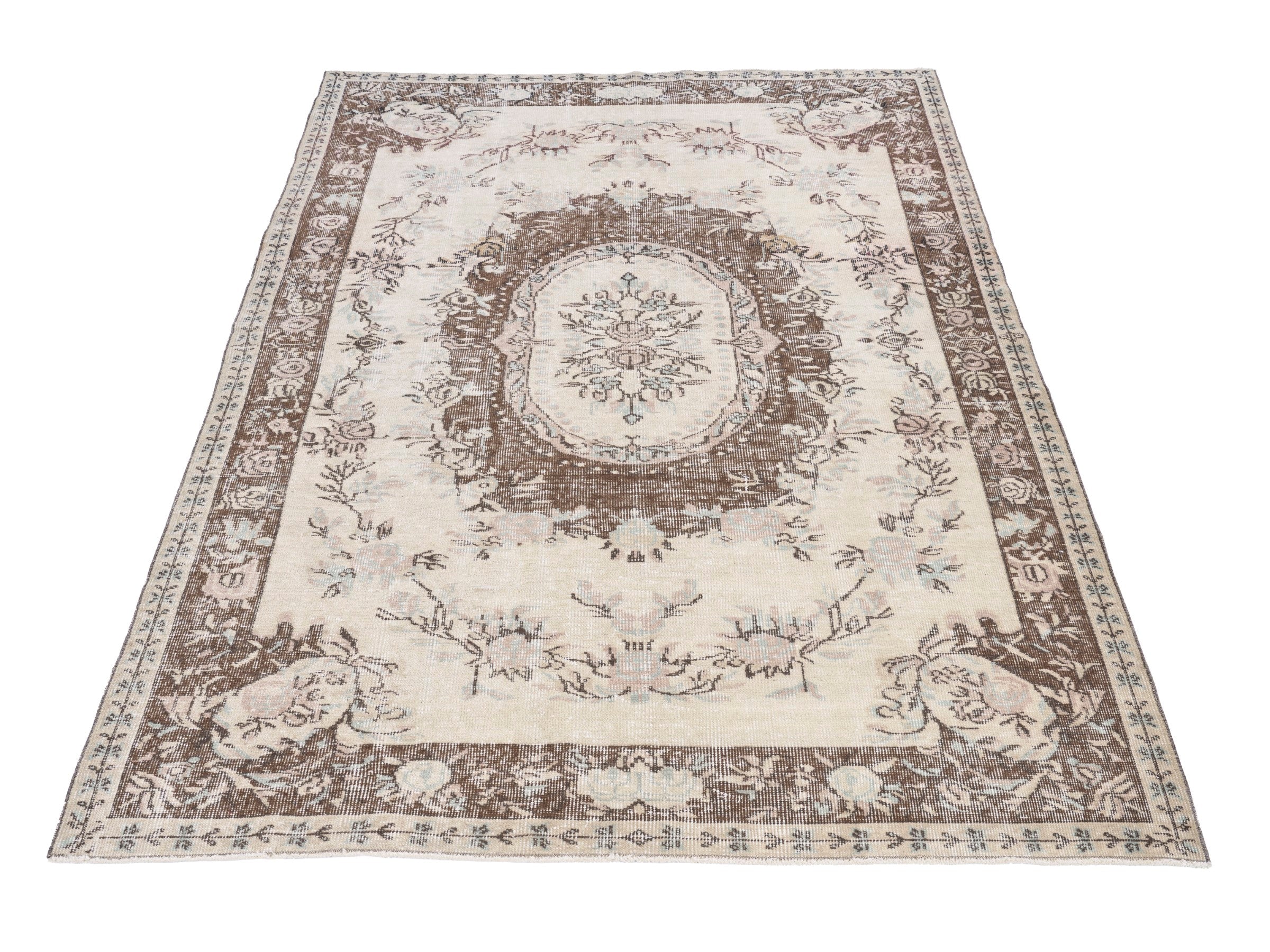 Turkish Isparta area rug in cream and brown, view 2 of 10