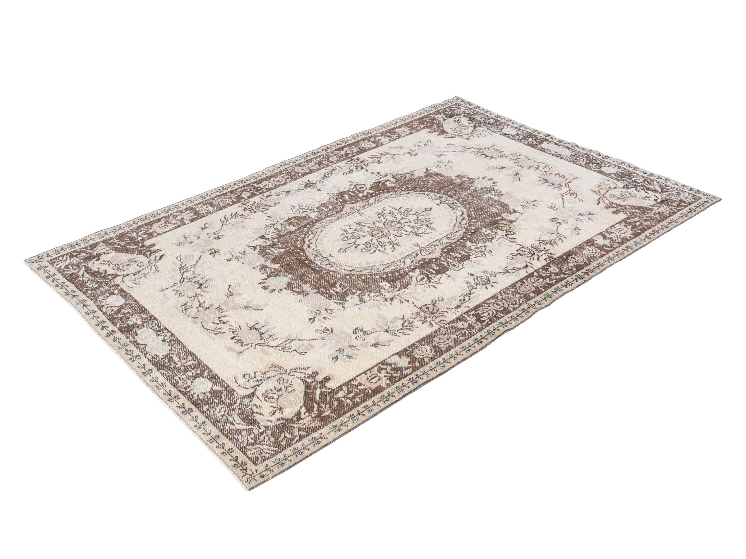 Turkish Isparta area rug in cream and brown, view 3 of 10