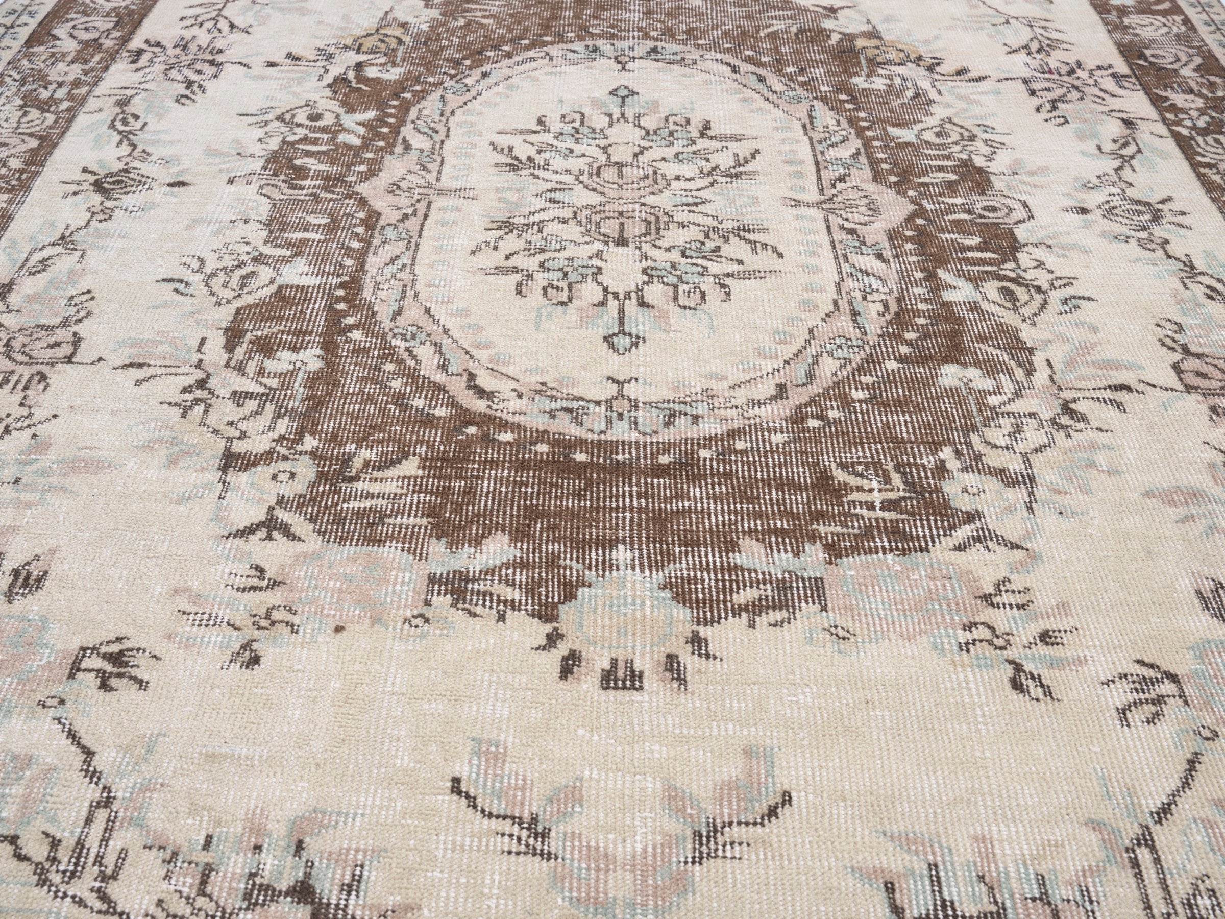 Turkish Isparta area rug in cream and brown, view 4 of 10
