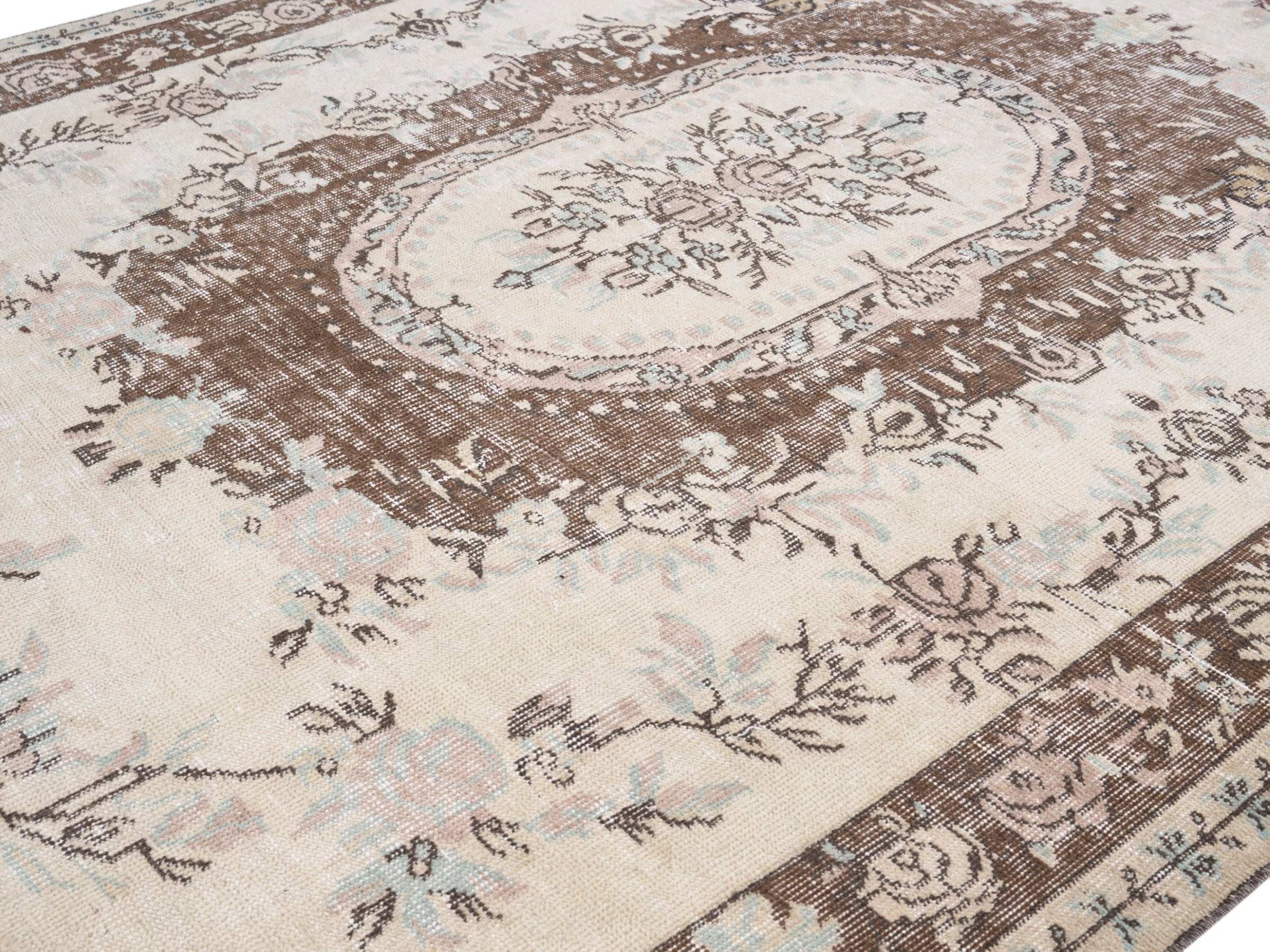 Turkish Isparta area rug in cream and brown, view 5 of 10