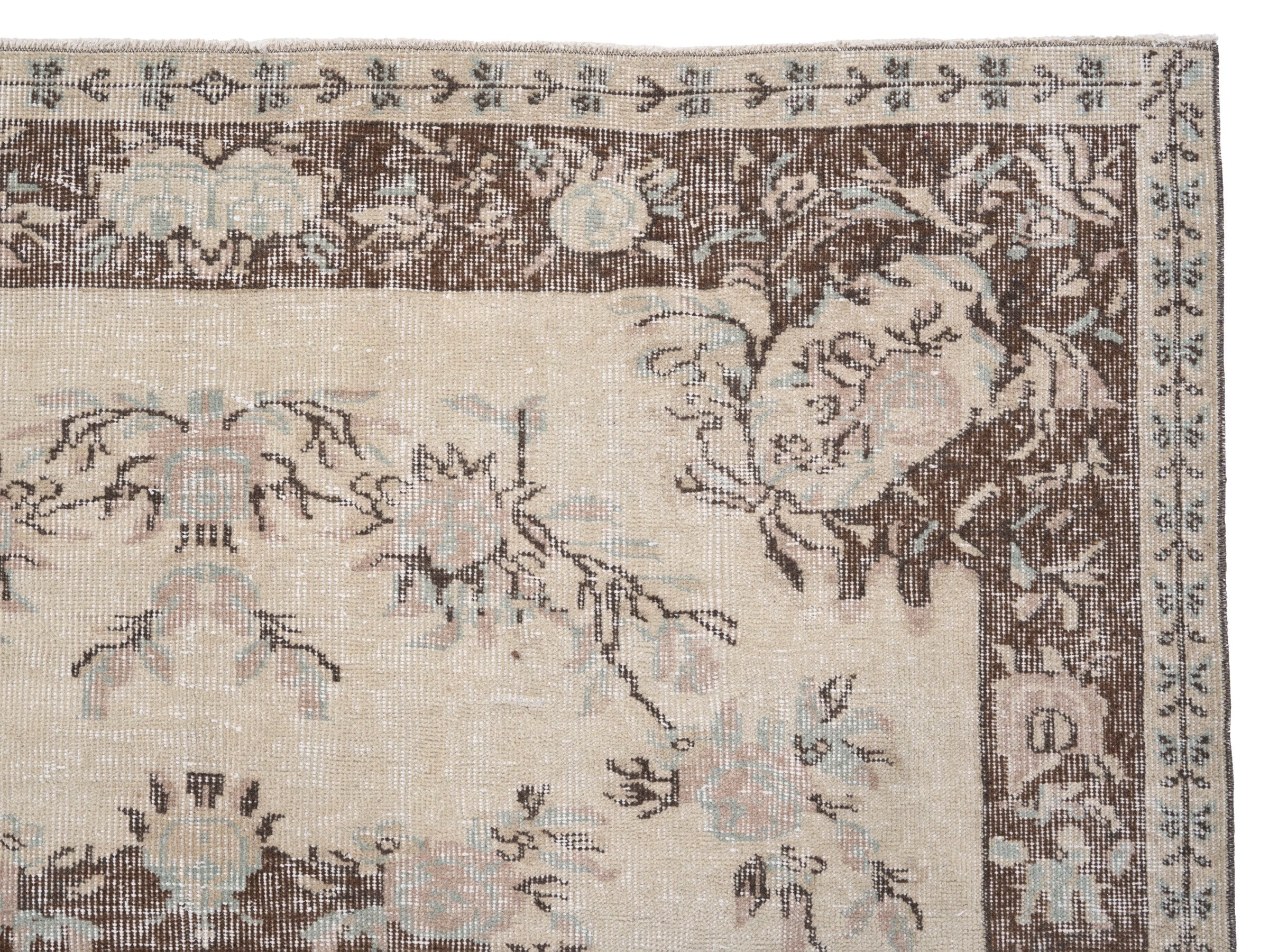 Turkish Isparta area rug in cream and brown, view 7 of 10