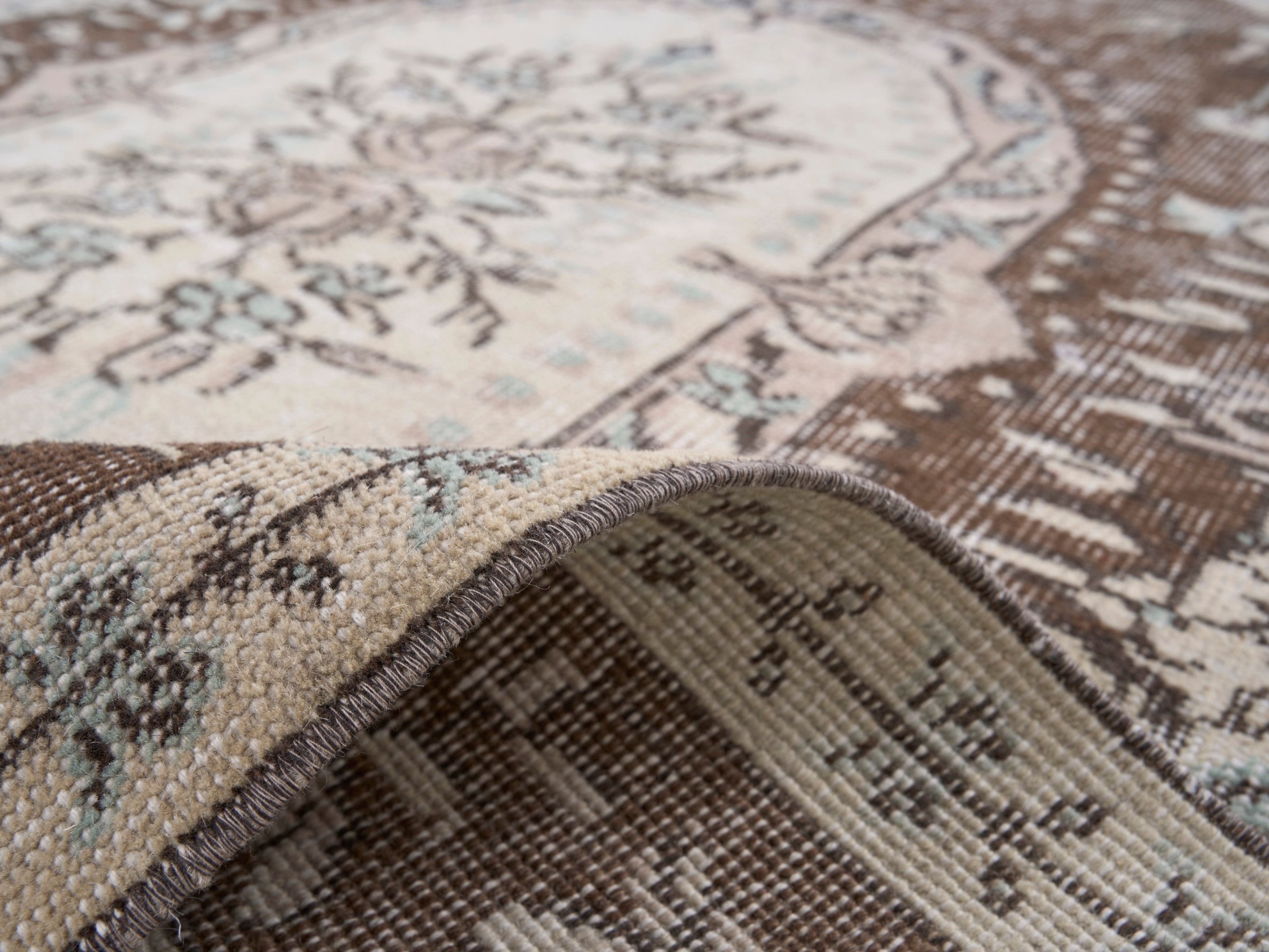 Turkish Isparta area rug in cream and brown, view 9 of 10