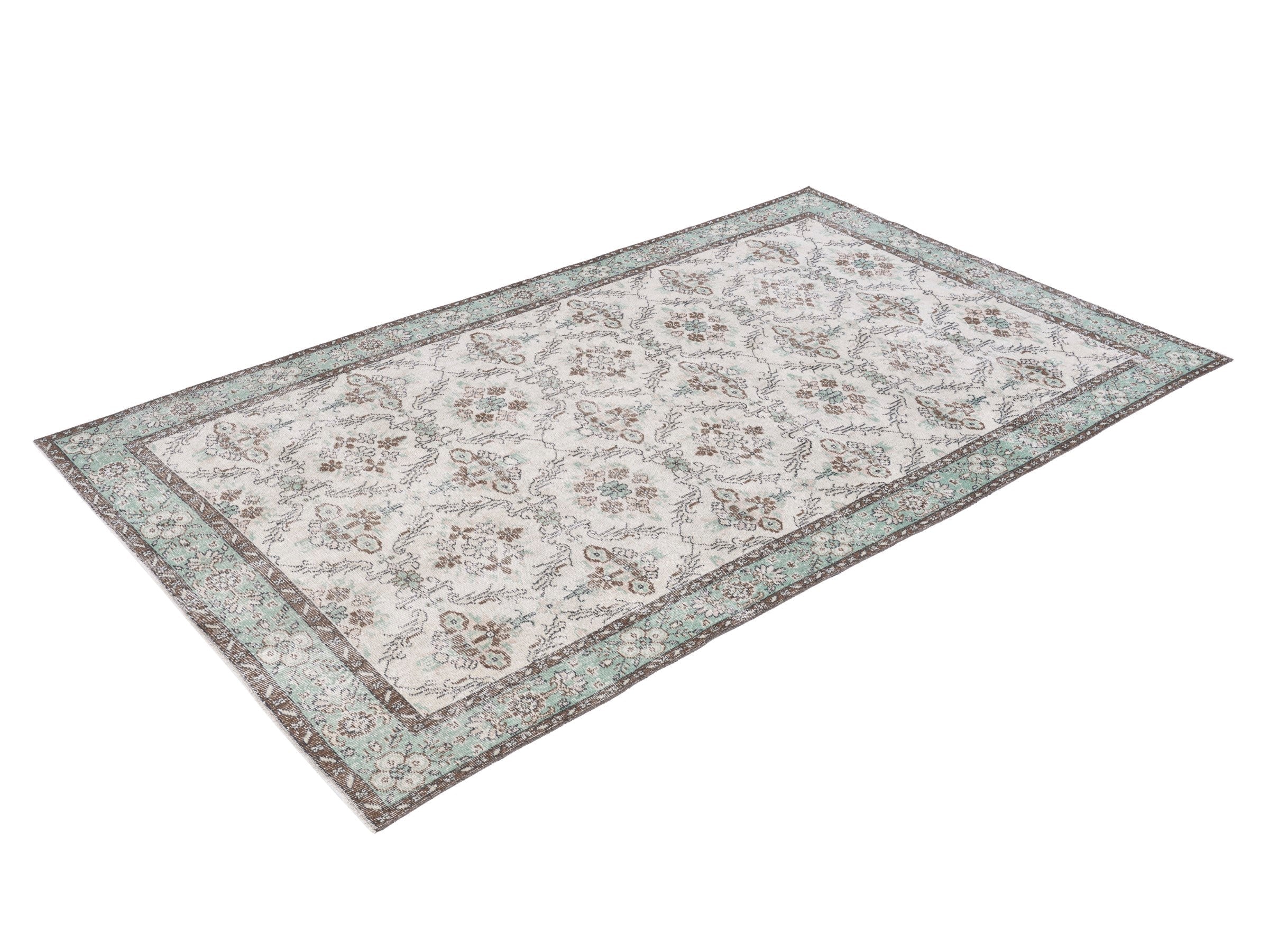 Turkish Isparta area rug in cream and sage, view 3 of 10