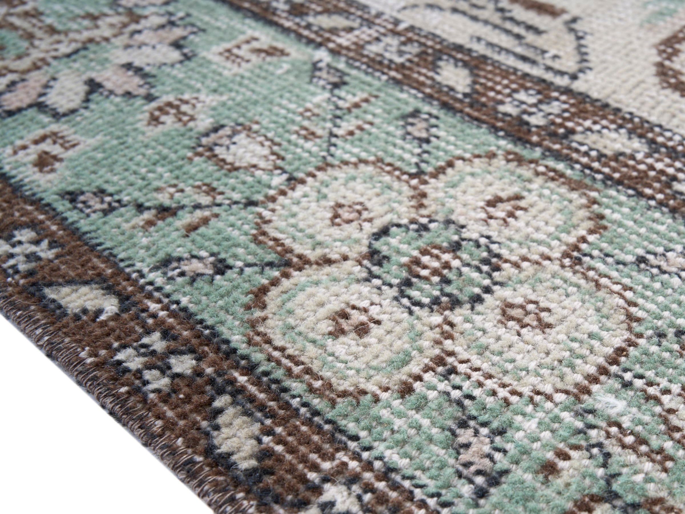 Turkish Isparta area rug in cream and sage, view 6 of 10