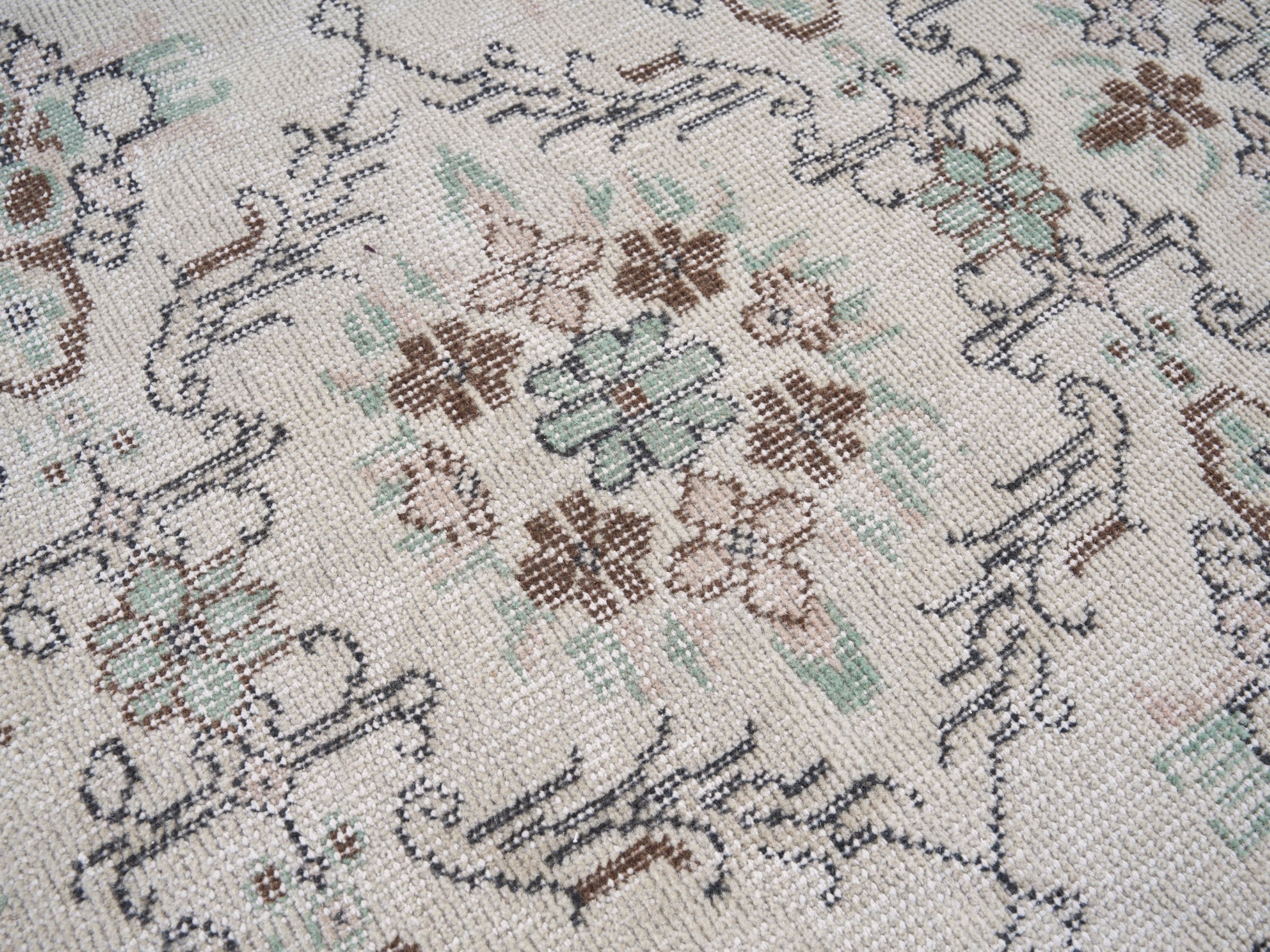 Turkish Isparta area rug in cream and sage, view 7 of 10