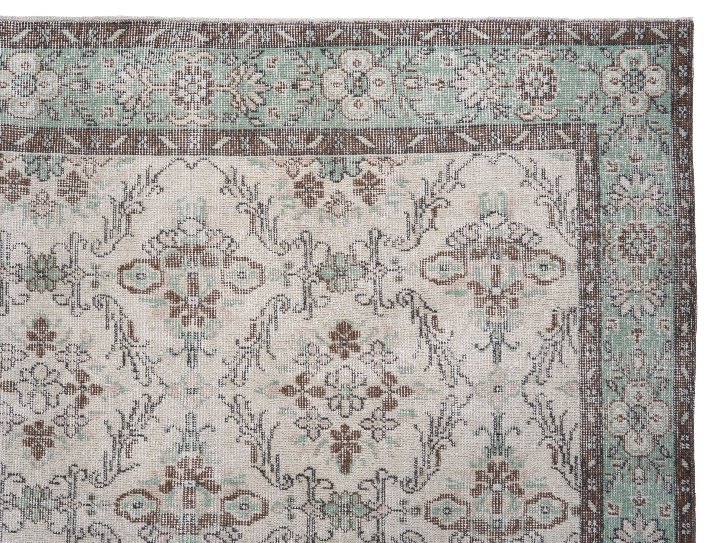 Turkish Isparta area rug in cream and sage, view 8 of 10