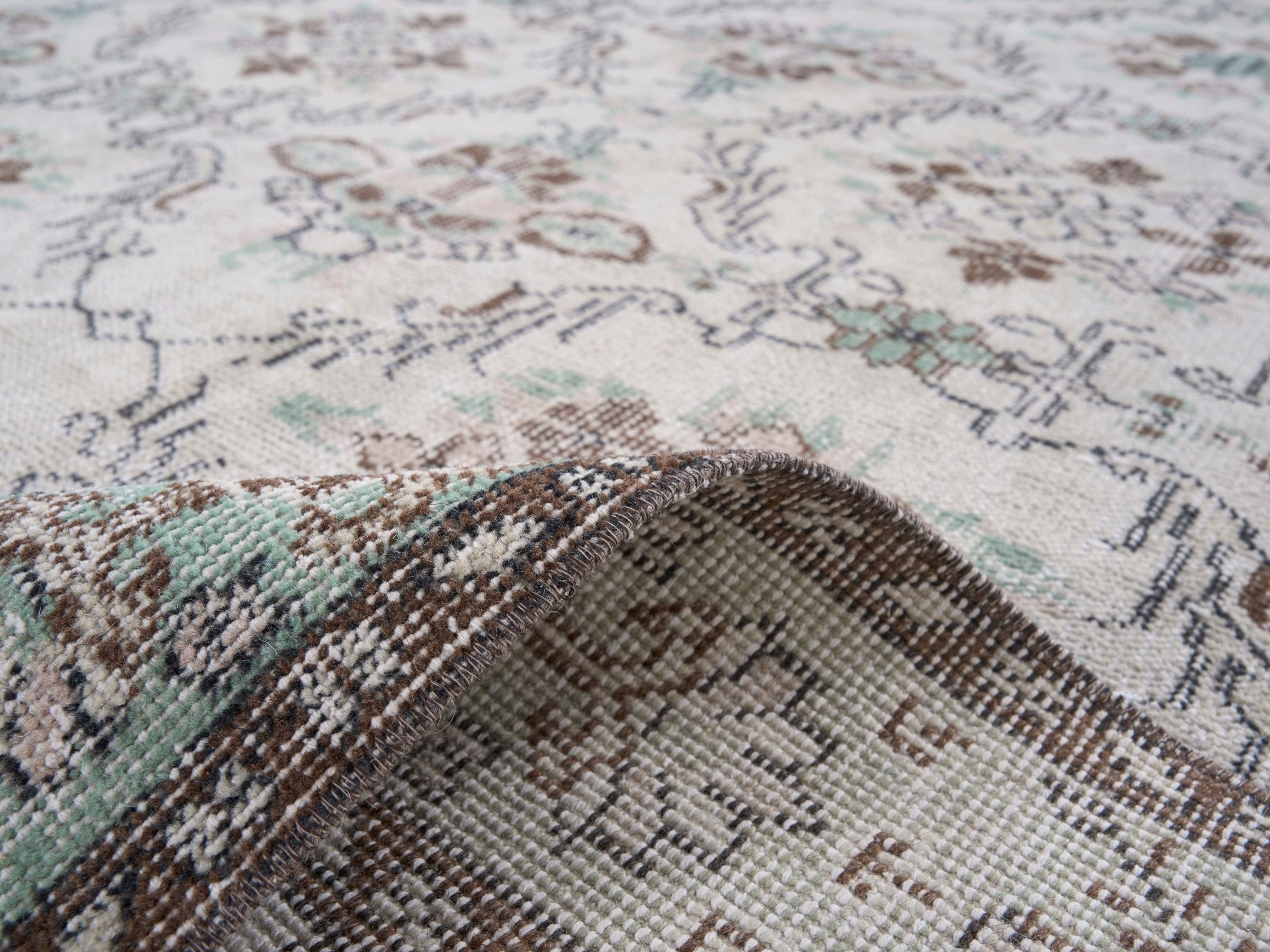 Turkish Isparta area rug in cream and sage, view 9 of 10