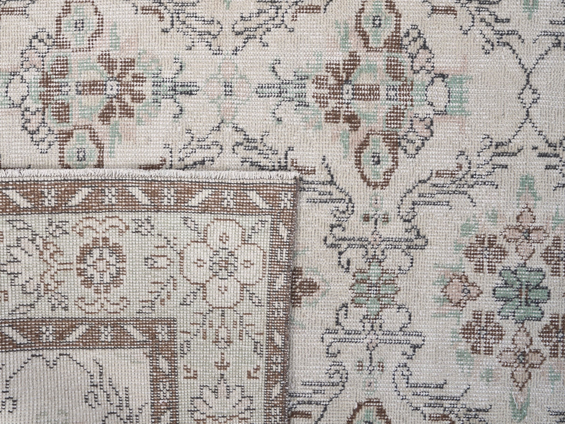 Turkish Isparta area rug in cream and sage, view 10 of 10
