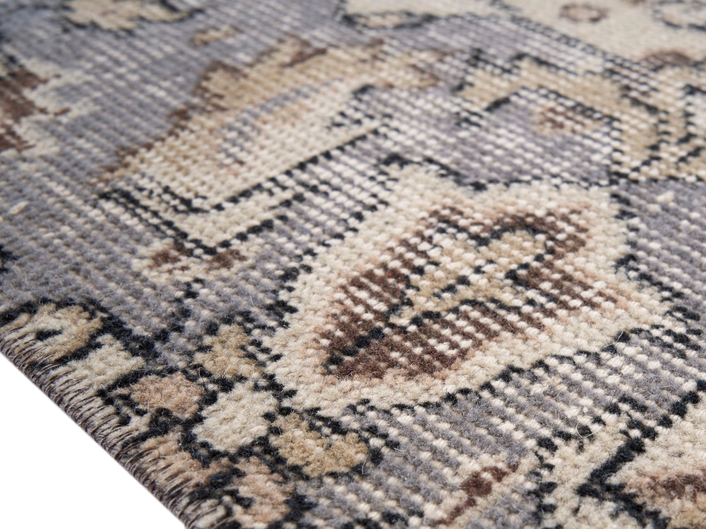 Turkish Isparta area rug in cream and slate blue, view 6 of 10