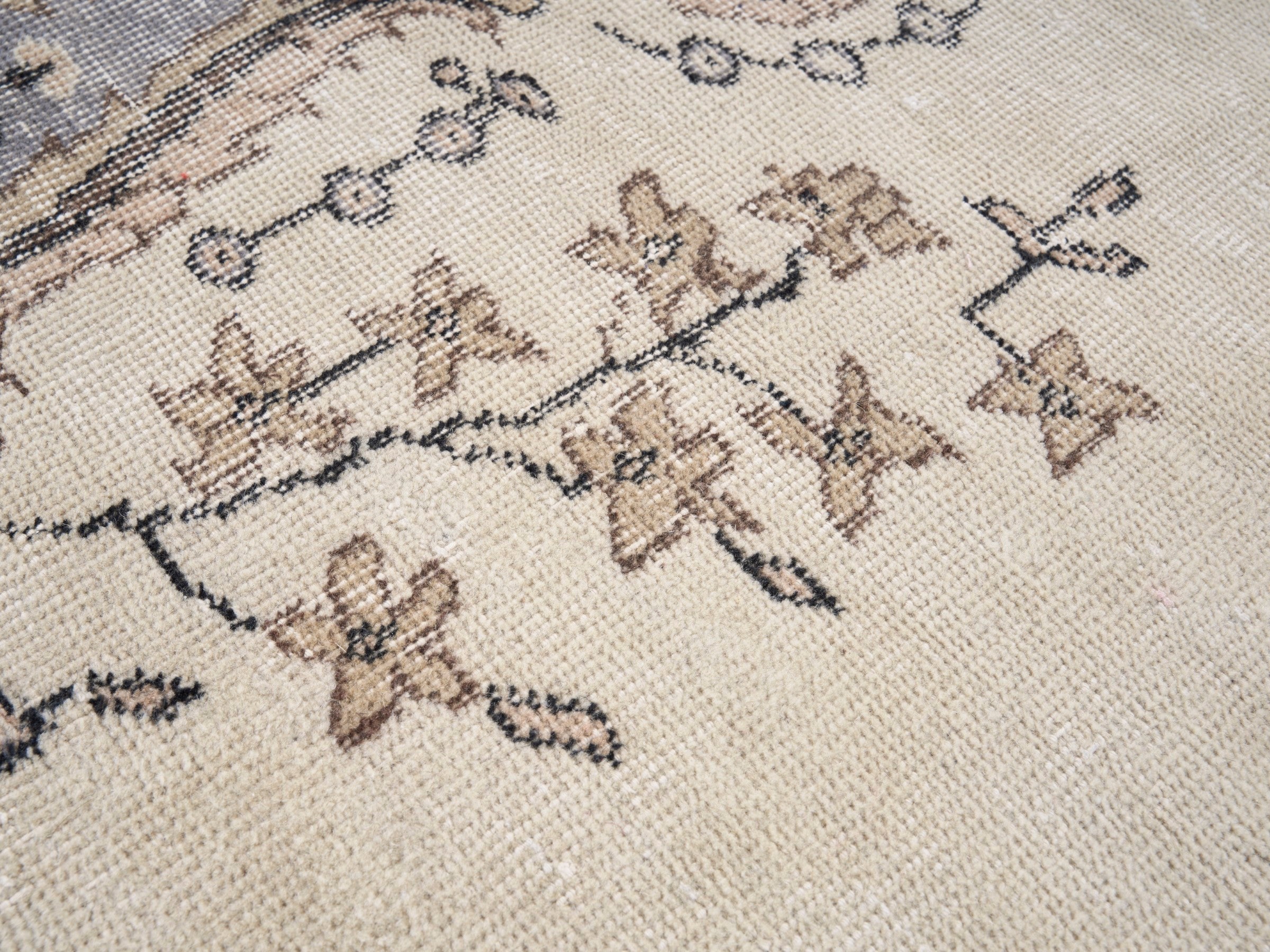 Turkish Isparta area rug in cream and slate blue, view 7 of 10
