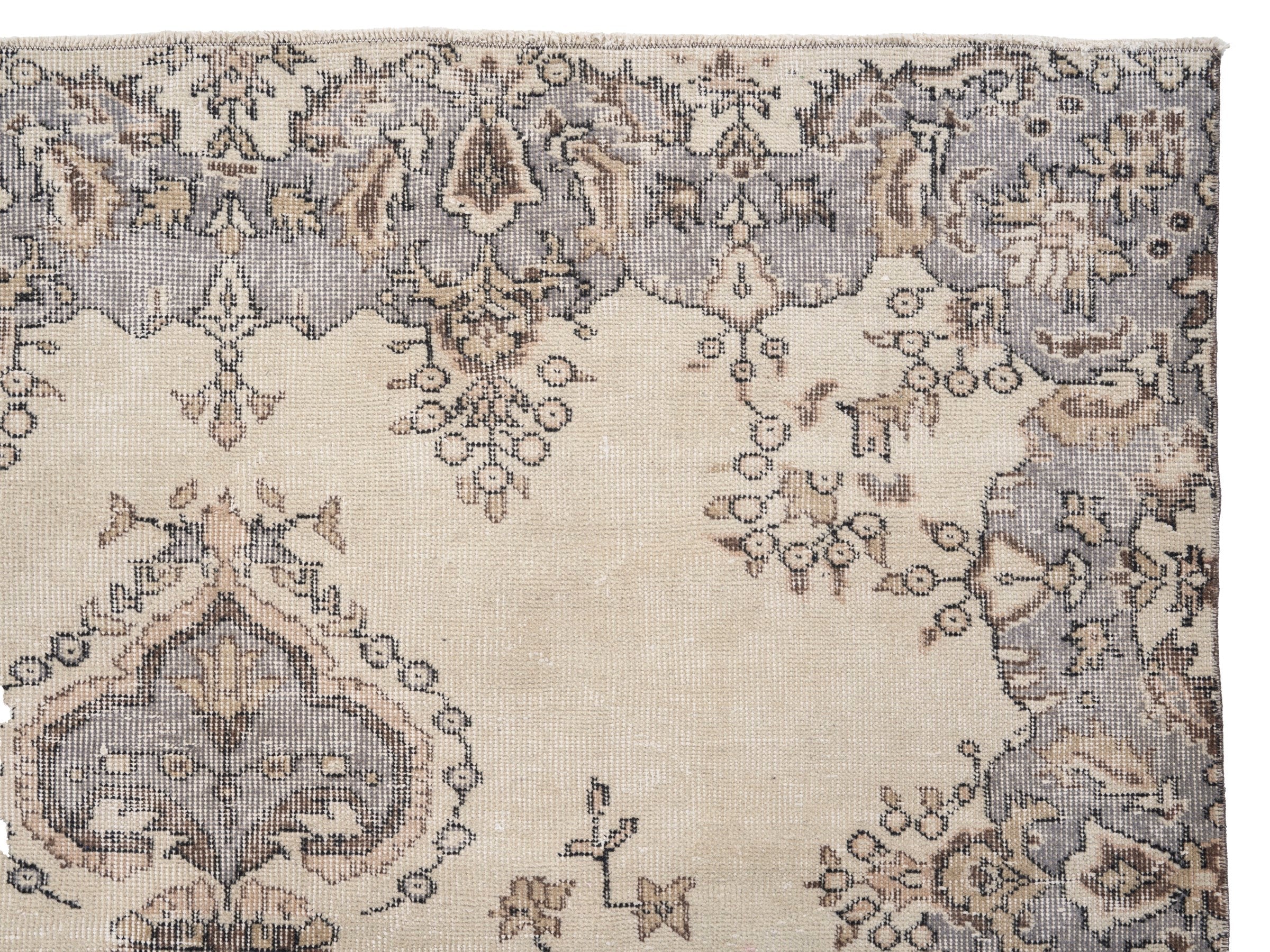 Turkish Isparta area rug in cream and slate blue, view 8 of 10
