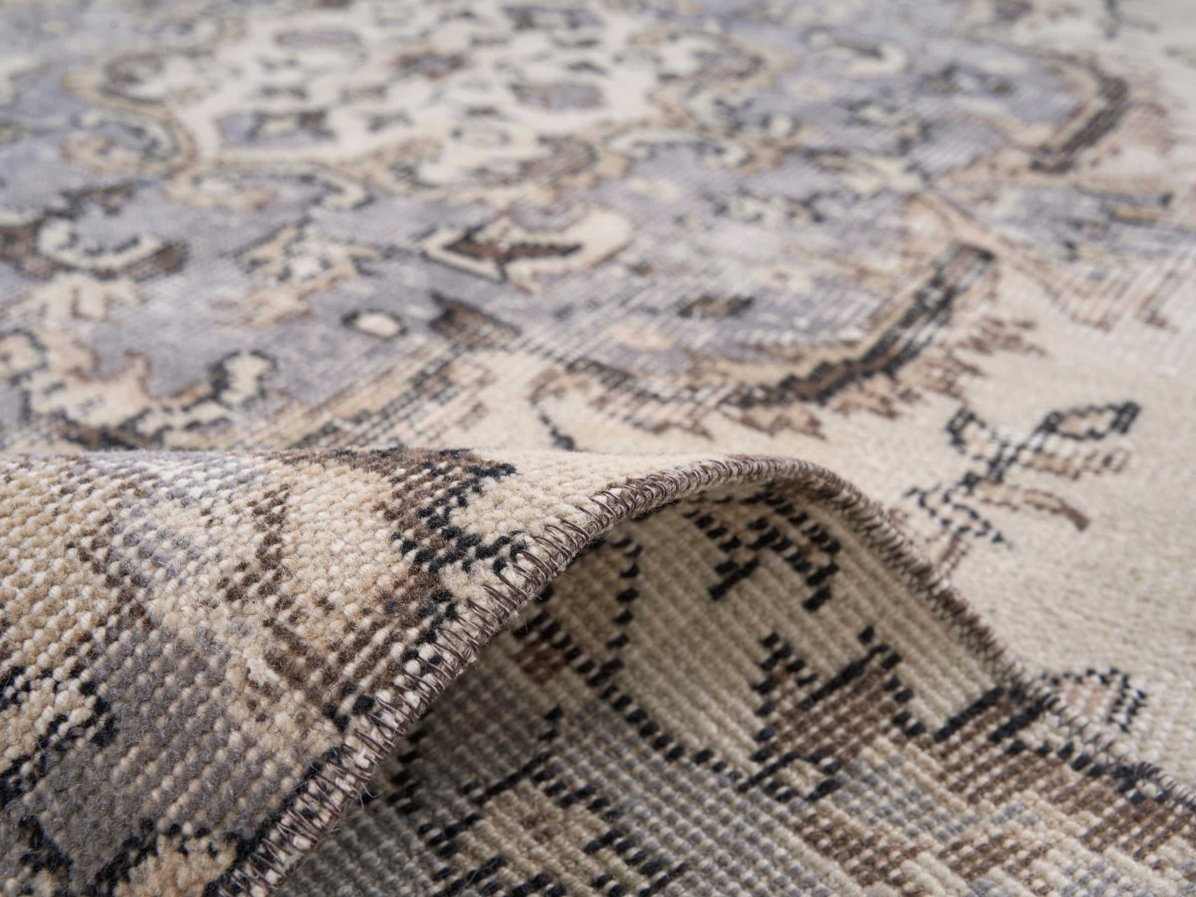 Turkish Isparta area rug in cream and slate blue, view 9 of 10