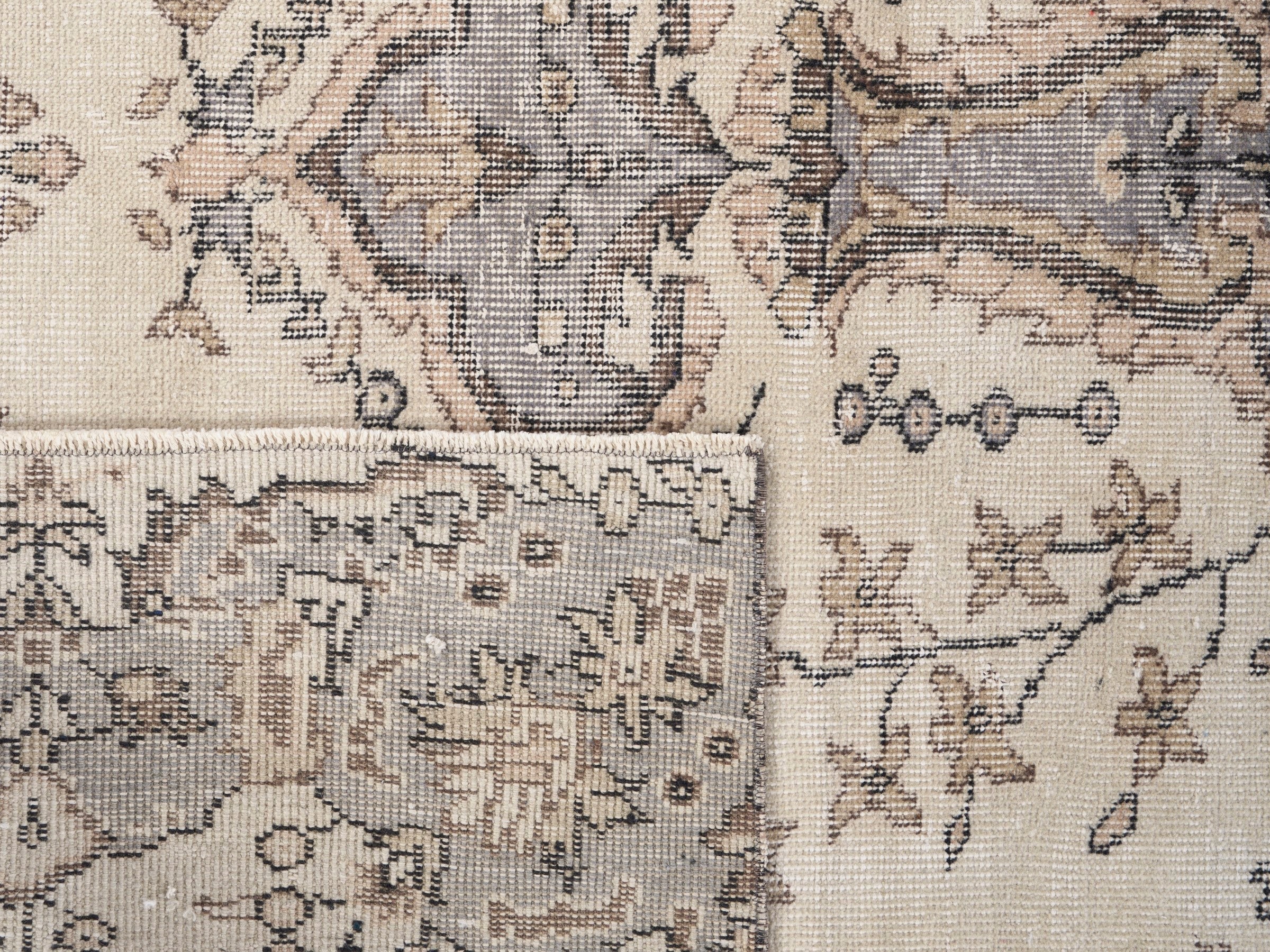 Turkish Isparta area rug in cream and slate blue, view 10 of 10