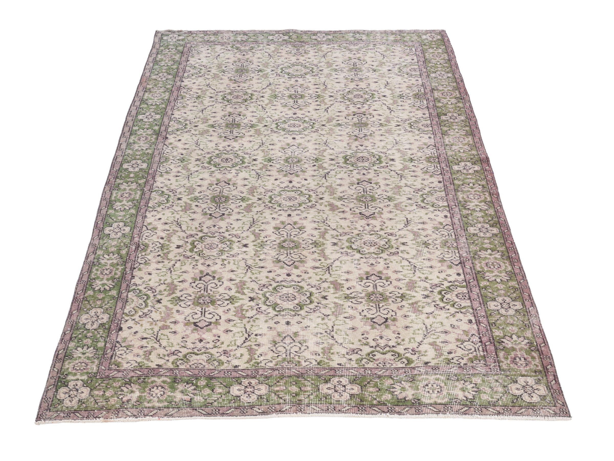 Turkish Isparta area rug in cream and sage, view 2 of 10