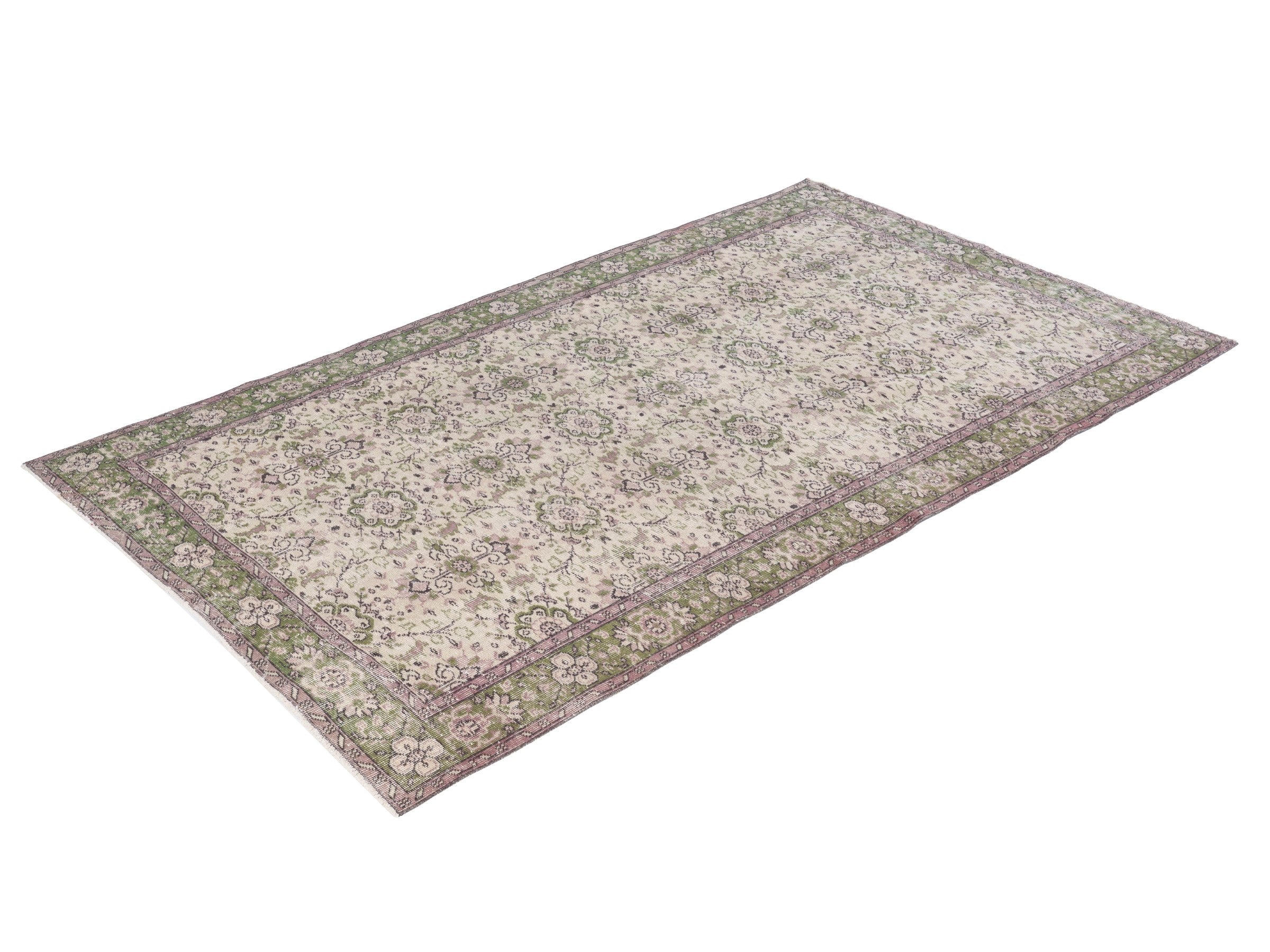 Turkish Isparta area rug in cream and sage, view 3 of 10