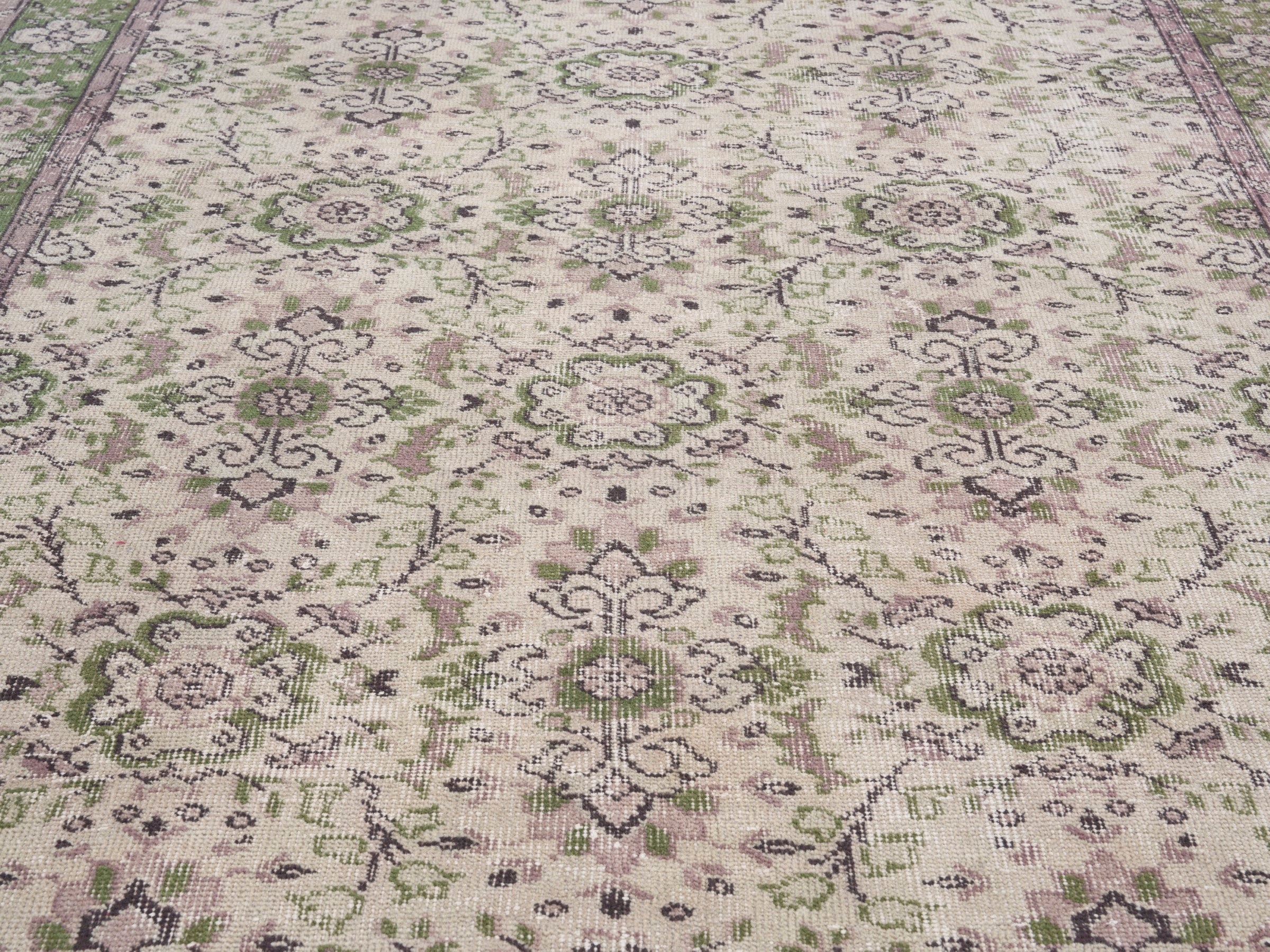 Turkish Isparta area rug in cream and sage, view 4 of 10