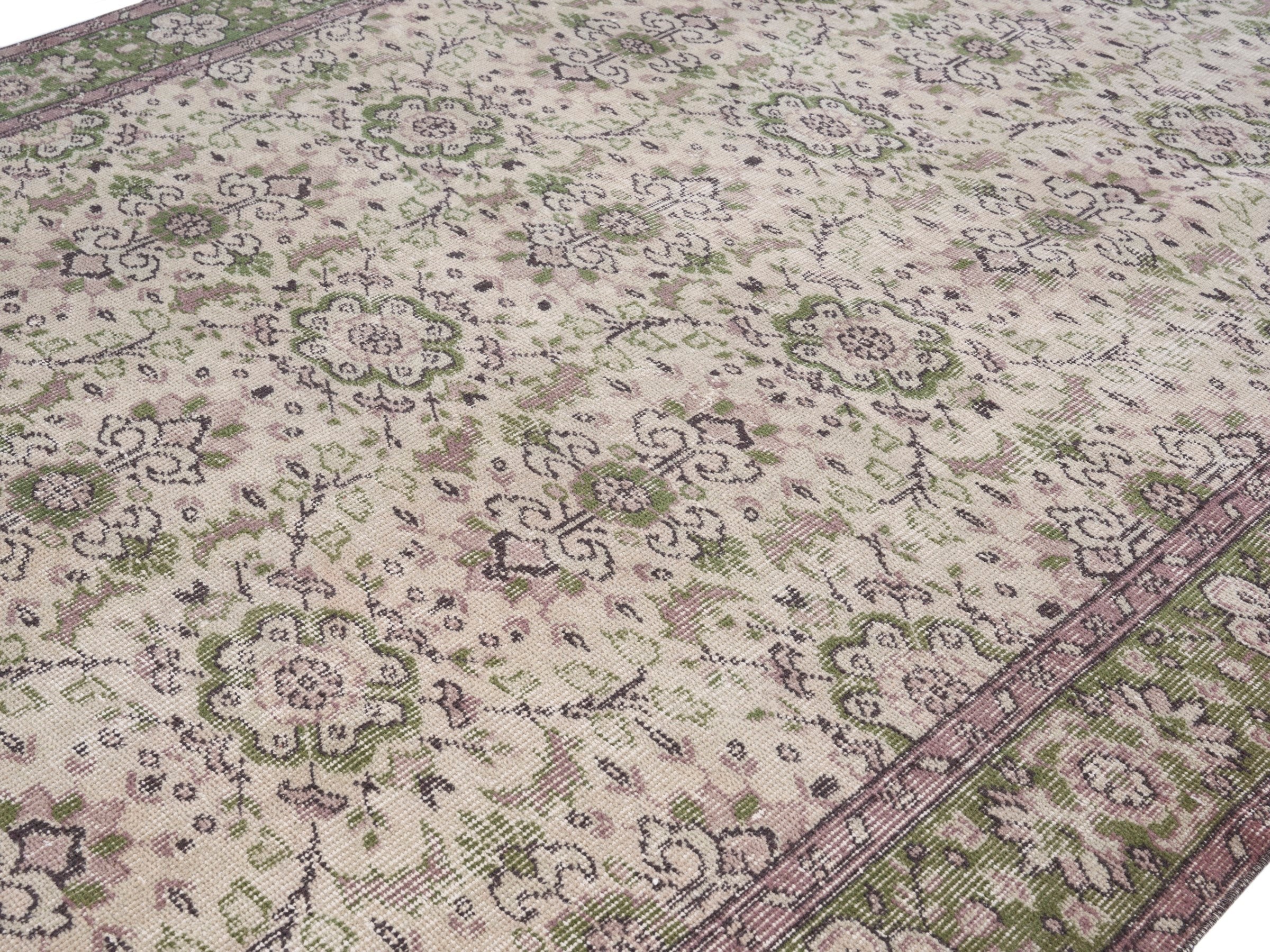 Turkish Isparta area rug in cream and sage, view 5 of 10