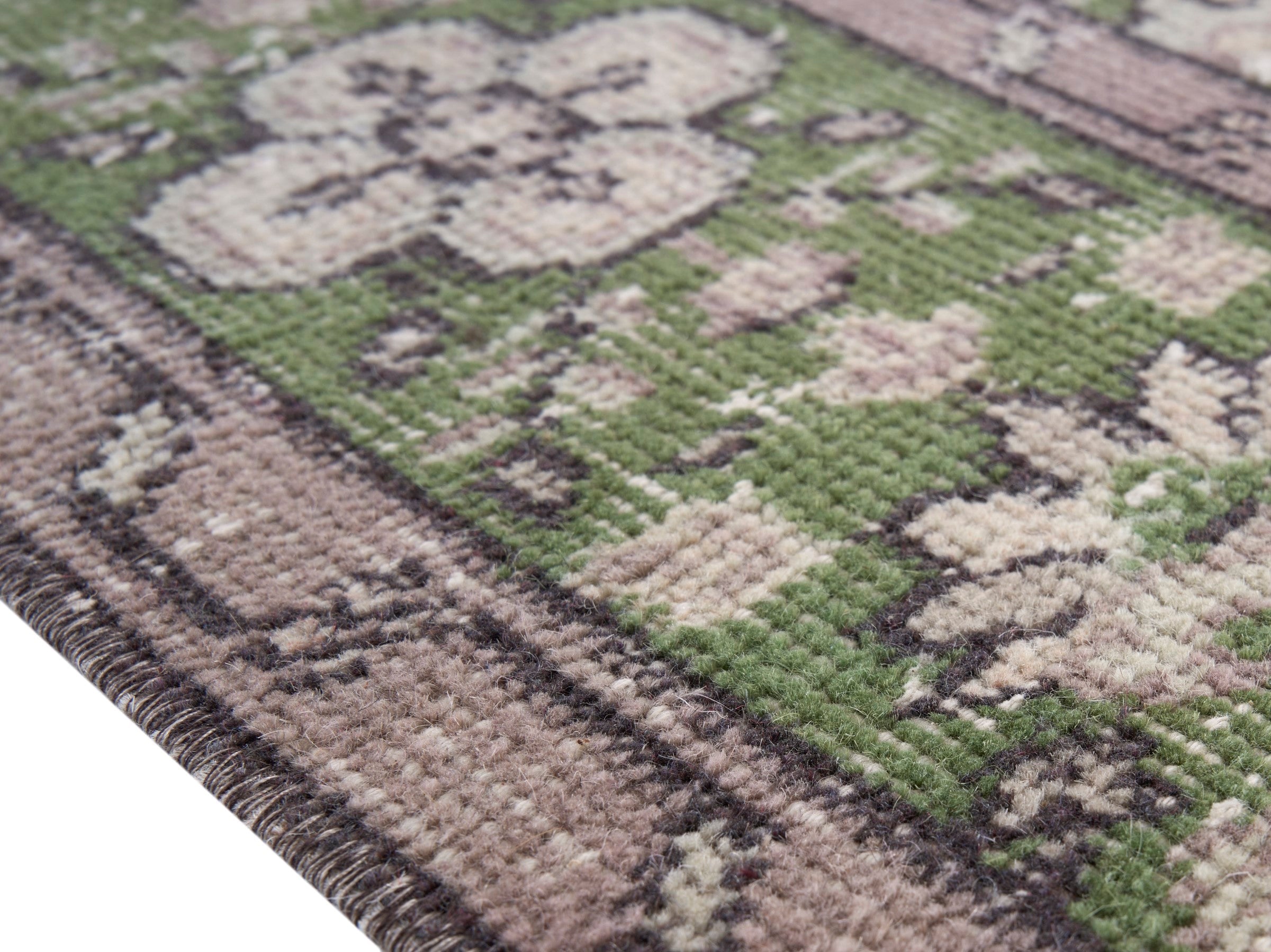 Turkish Isparta area rug in cream and sage, view 6 of 10