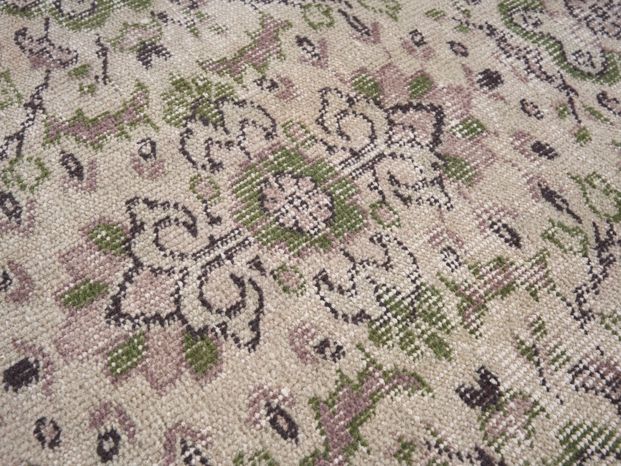 Turkish Isparta area rug in cream and sage, view 7 of 10