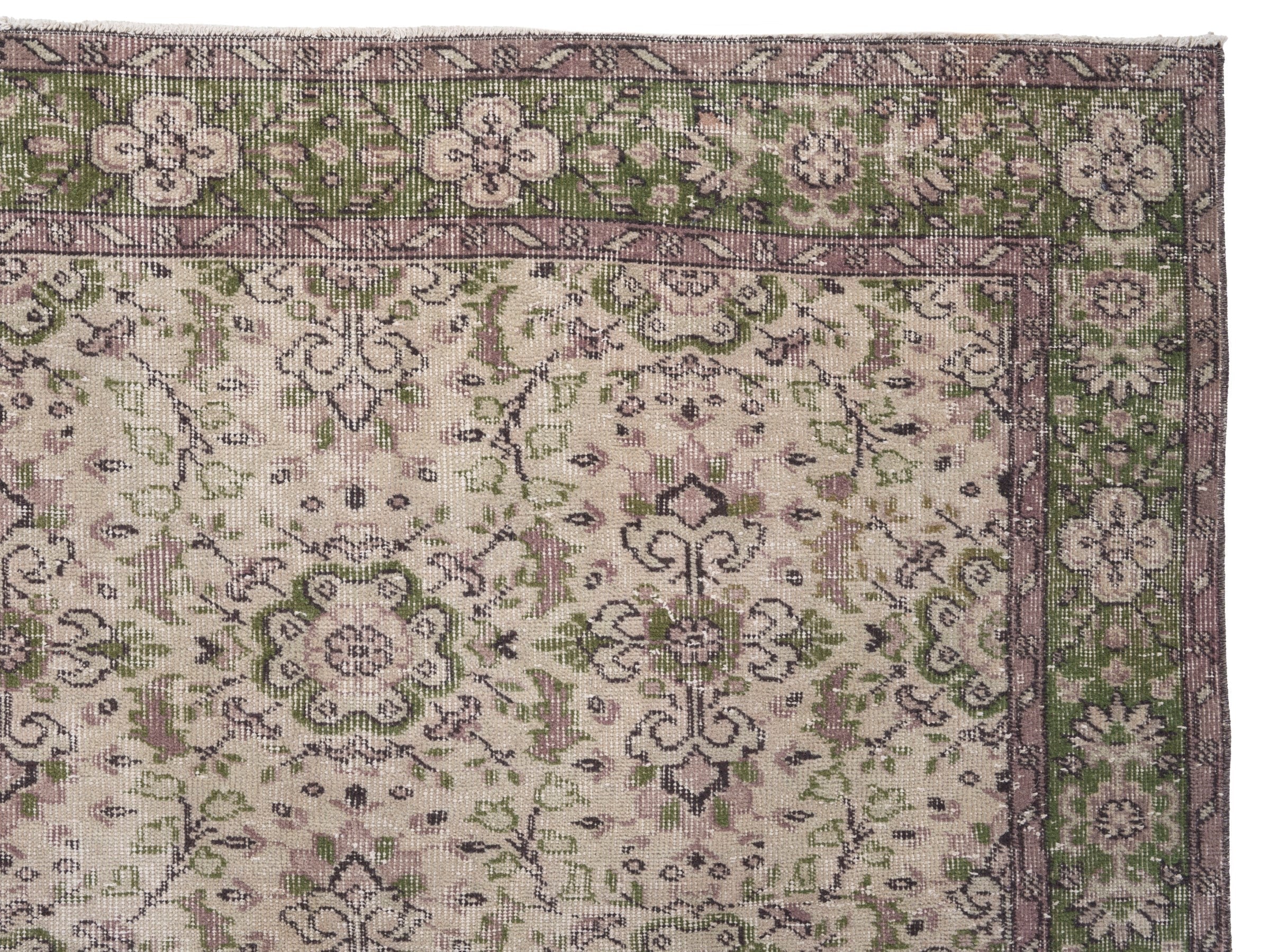 Turkish Isparta area rug in cream and sage, view 8 of 10