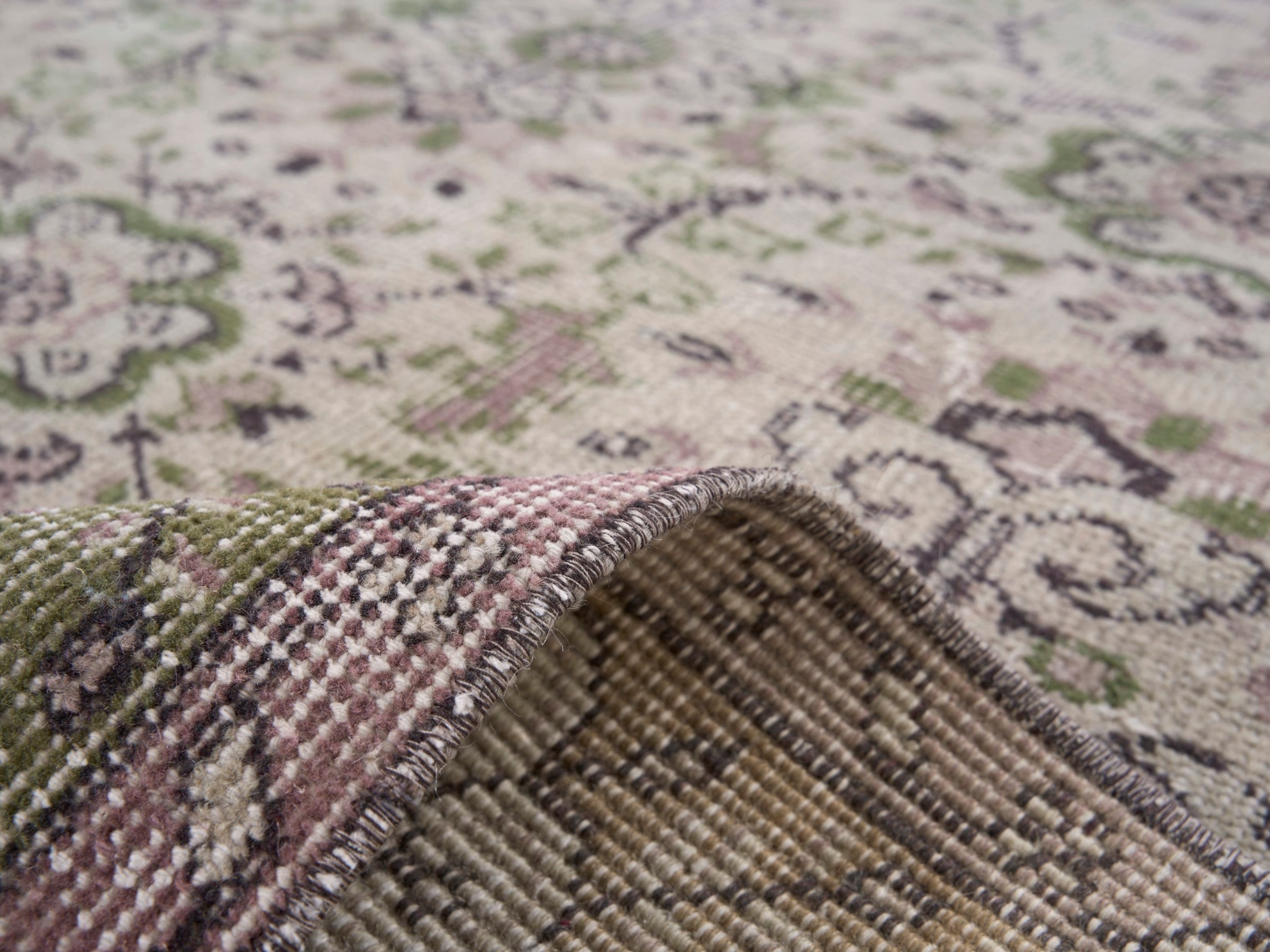 Turkish Isparta area rug in cream and sage, view 9 of 10