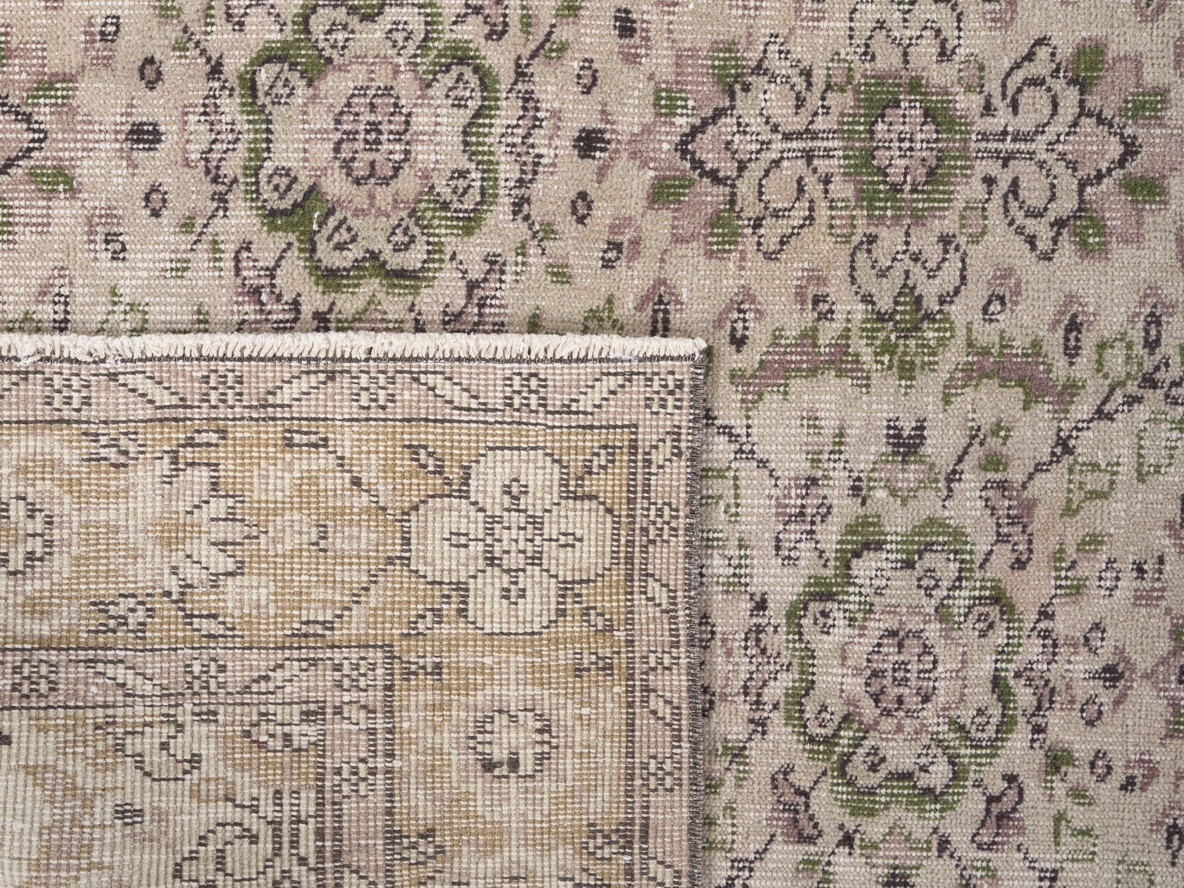 Turkish Isparta area rug in cream and sage, view 10 of 10
