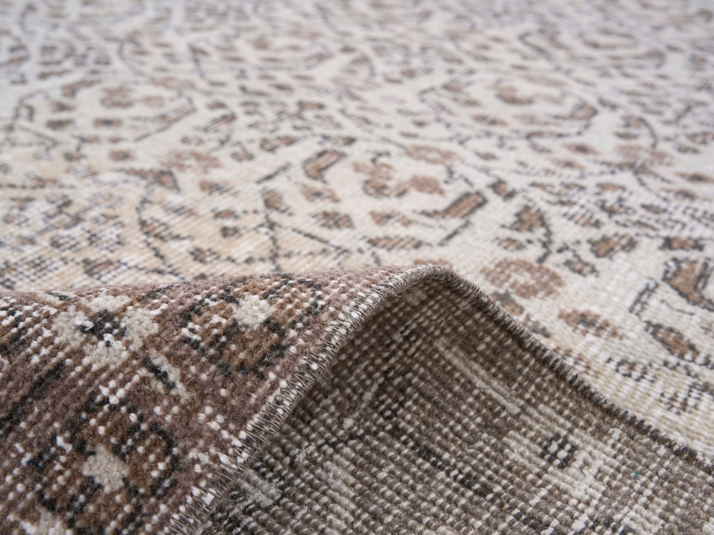 Turkish Isparta area rug in cream and greige, view 9 of 10