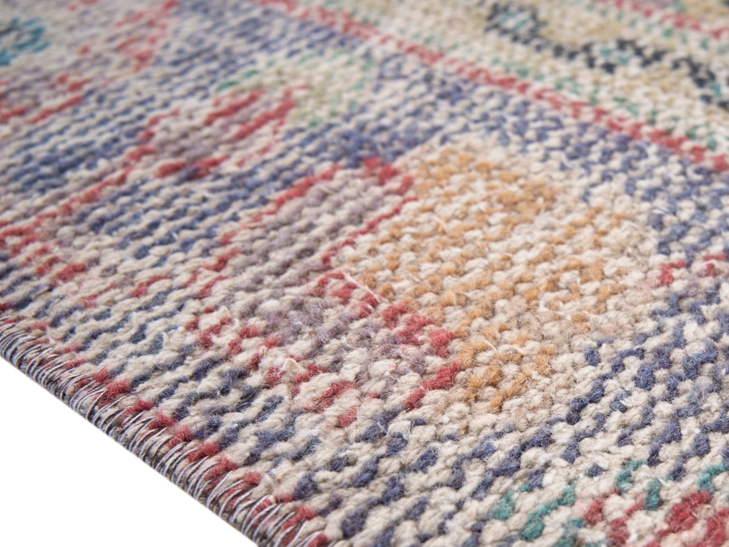 Turkish Manisa area rug in faded red and slate blue, view 6 of 10