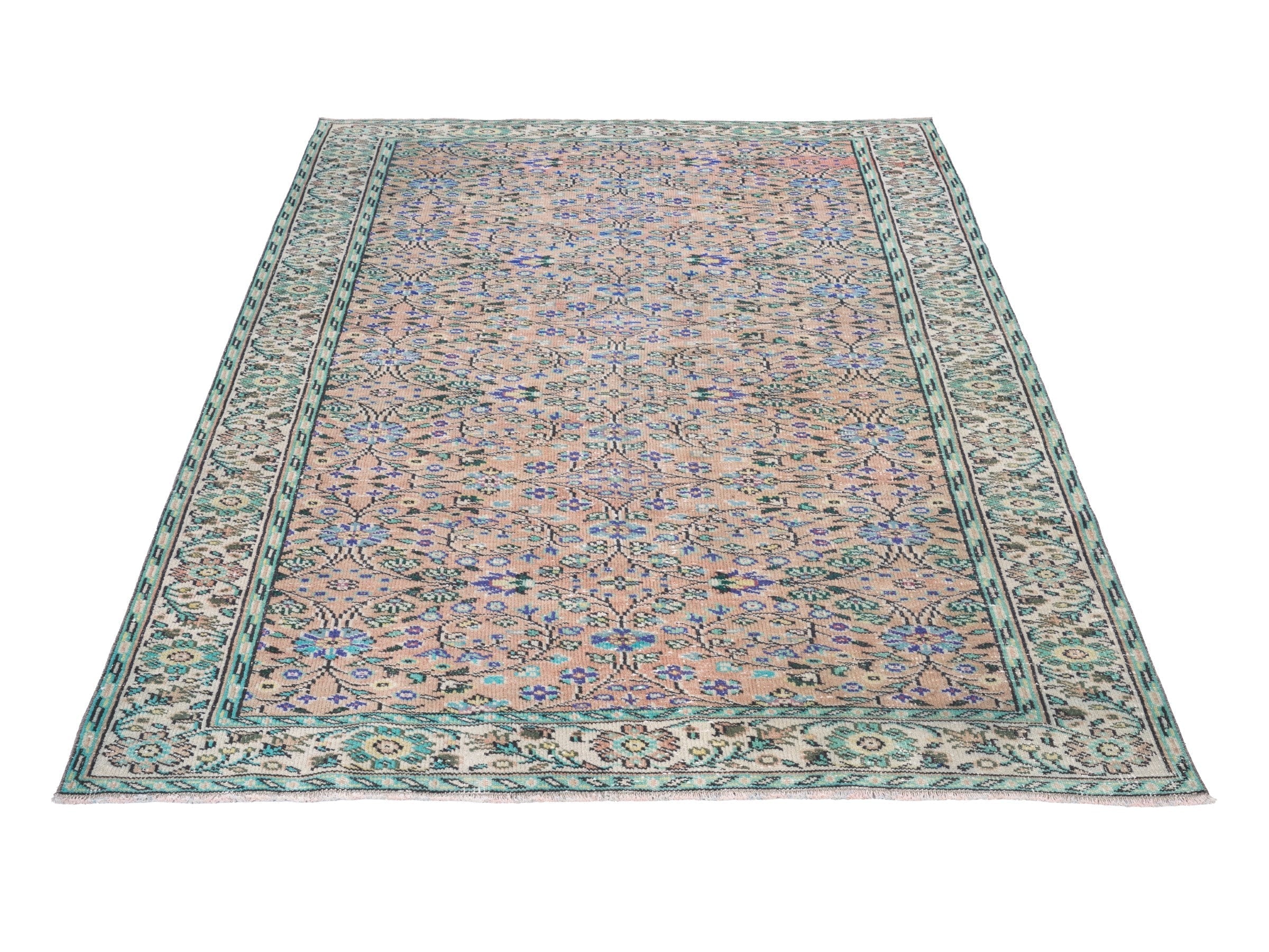 Turkish Manisa area rug in dusty rose and sage, view 2 of 10
