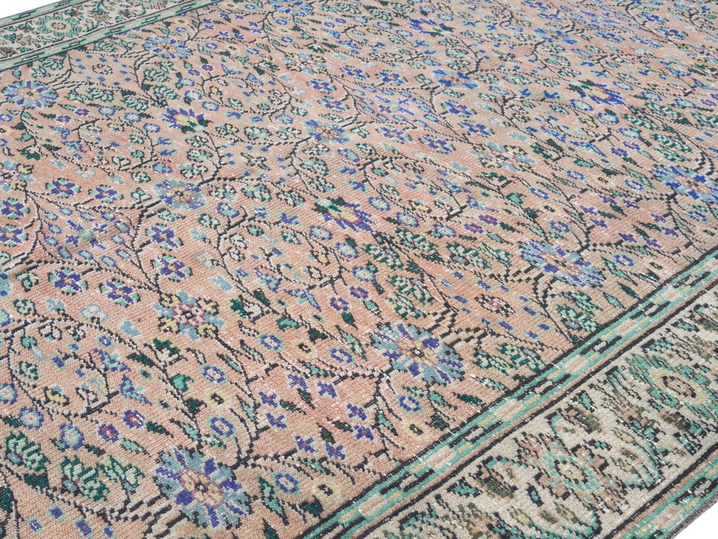 Turkish Manisa area rug in dusty rose and sage, view 5 of 10