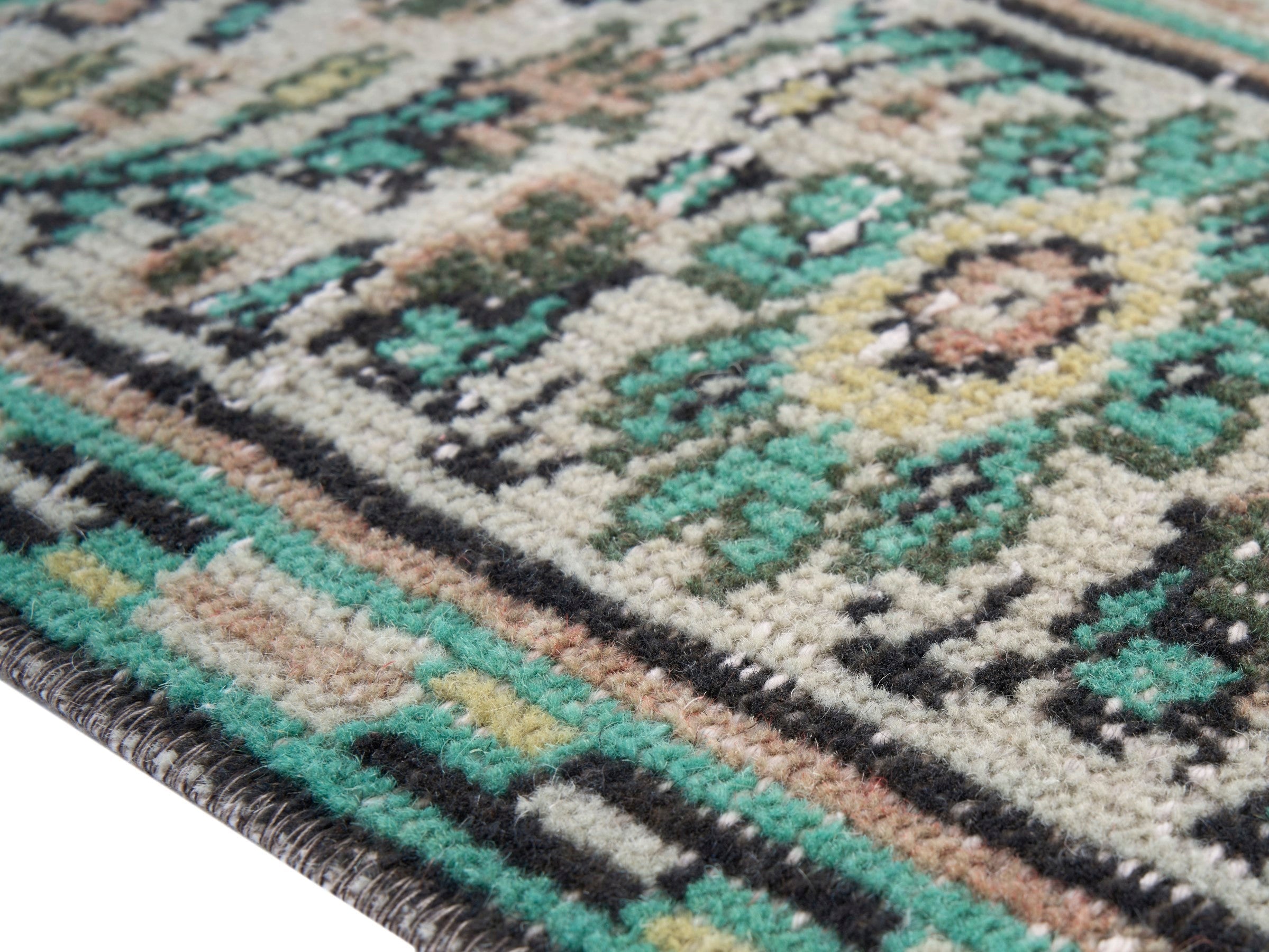 Turkish Manisa area rug in dusty rose and sage, view 6 of 10
