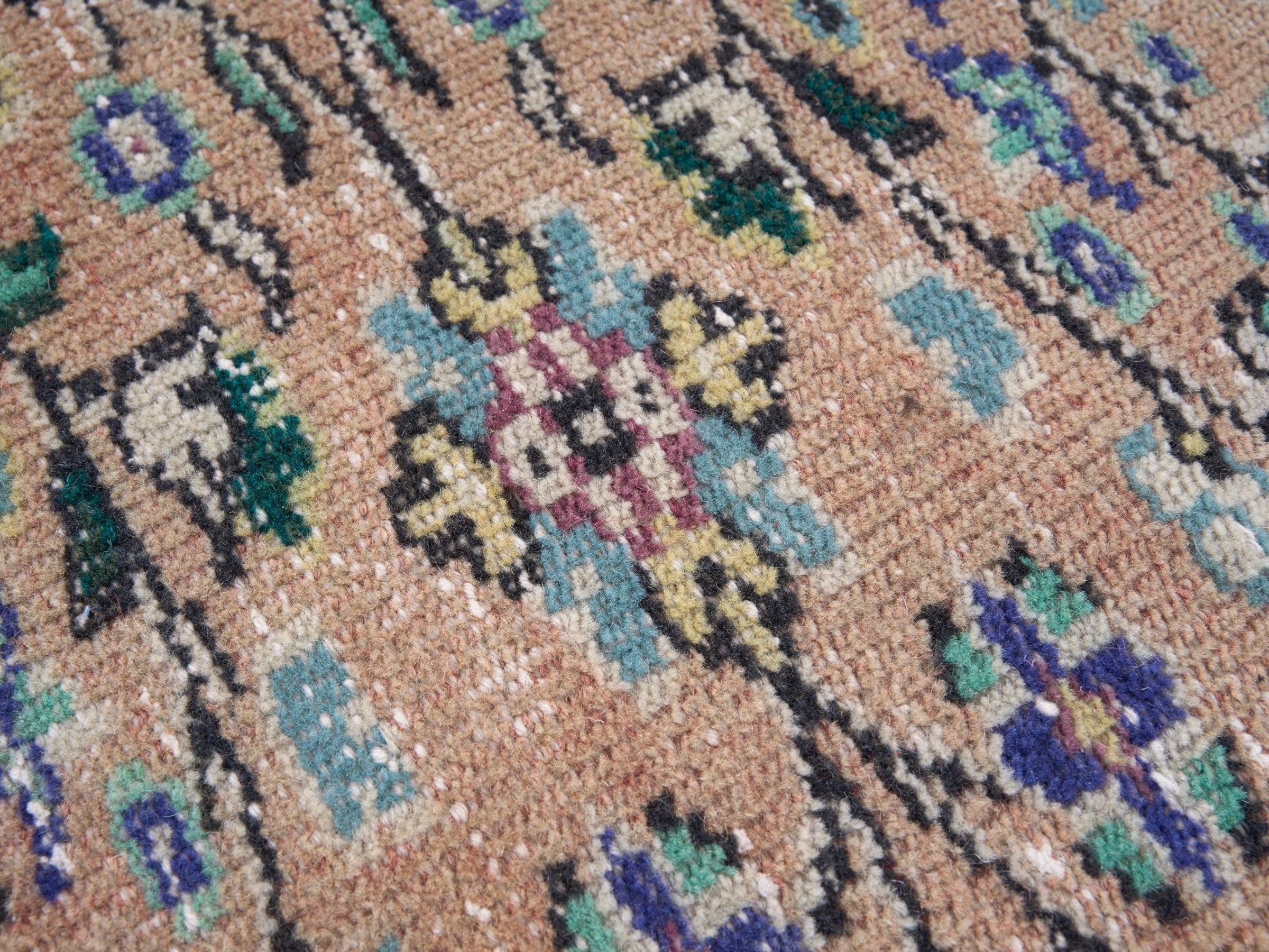 Turkish Manisa area rug in dusty rose and sage, view 7 of 10